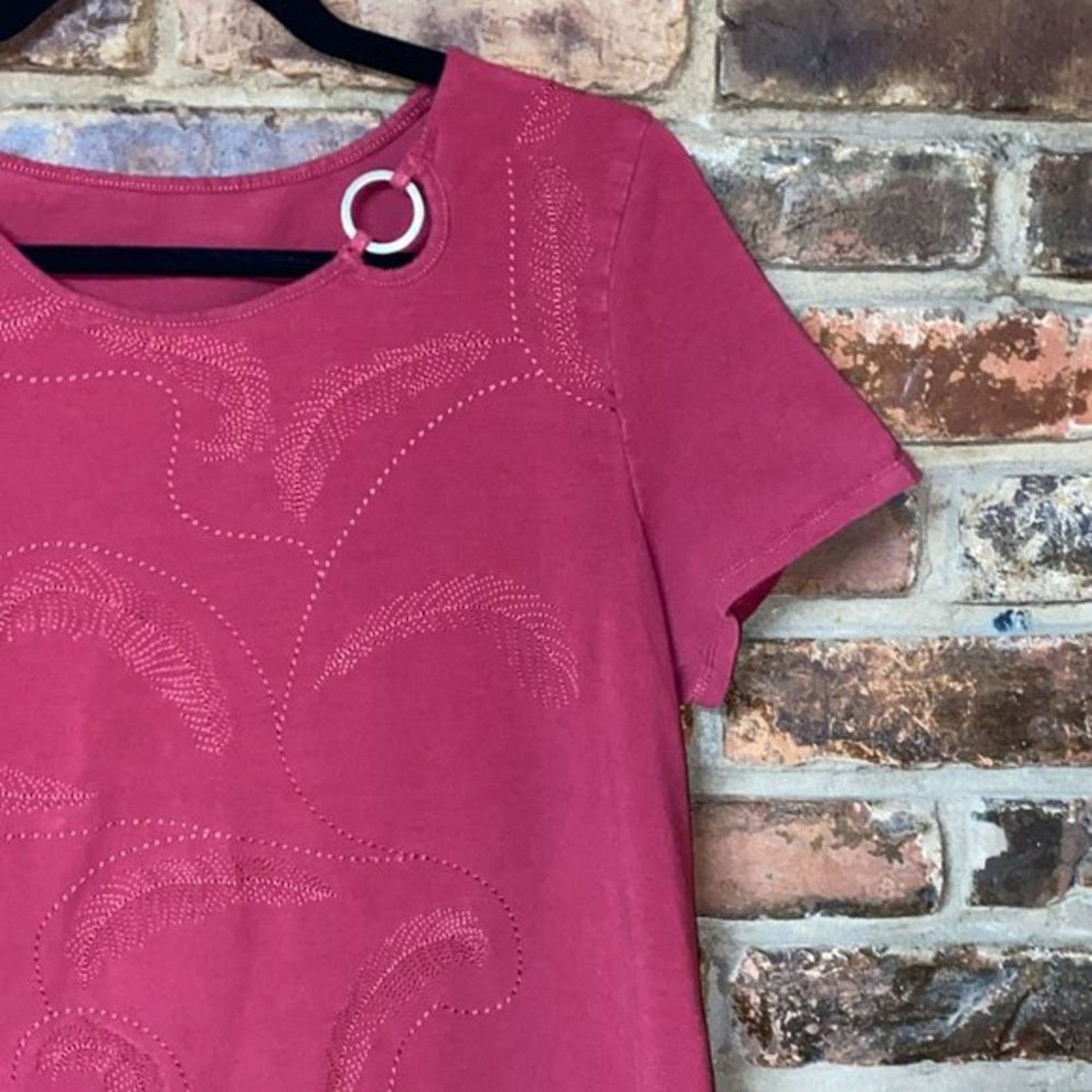Other TanJay Red Floral Embroidered Grommet Short Sleeve Top Large Size L / US 10 / IT 46 - 3 Thumbnail