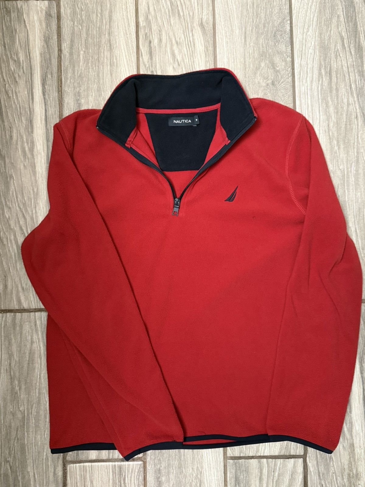 Nautica Nautica Mens 1/4 Zip Fleece Red/Navy Blue Size Medium Size US M / EU 48-50 / 2 - 1 Thumbnail