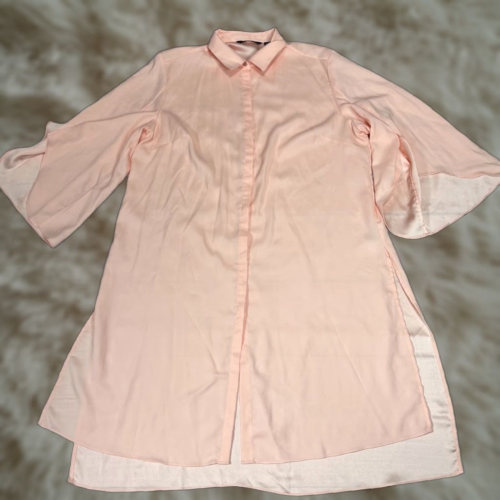 Vintage H by Halston Shirt Tunic Women Pink M Bell Sleeve Sheer Lightweight Size M / US 6-8 / IT 42-44 - 1 Thumbnail