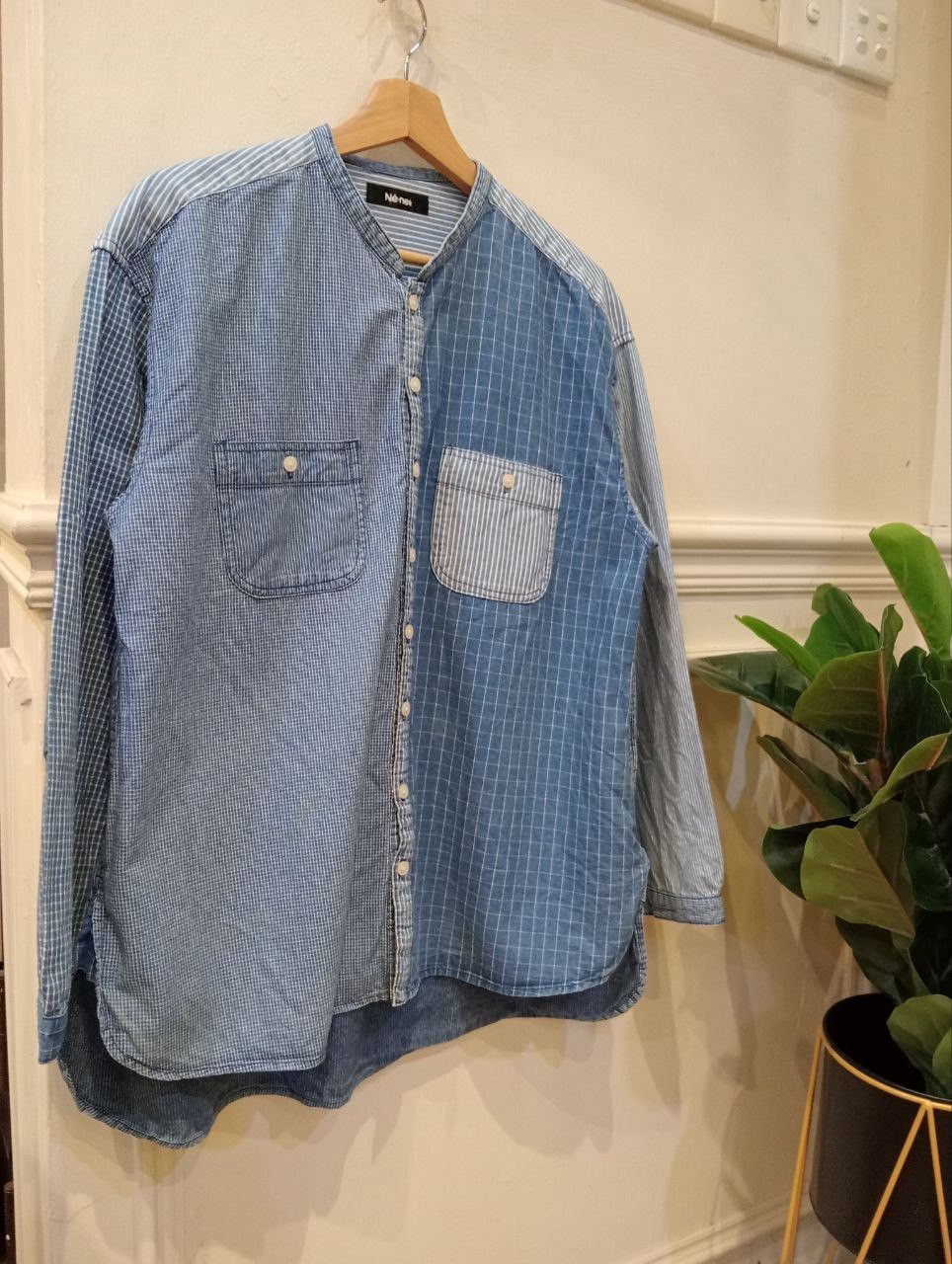 Issey Miyake NE-NET ISSEY MIYAKE PATCHWORK DENIM SHIRT Size US L / EU 52-54 / 3 - 4 Thumbnail