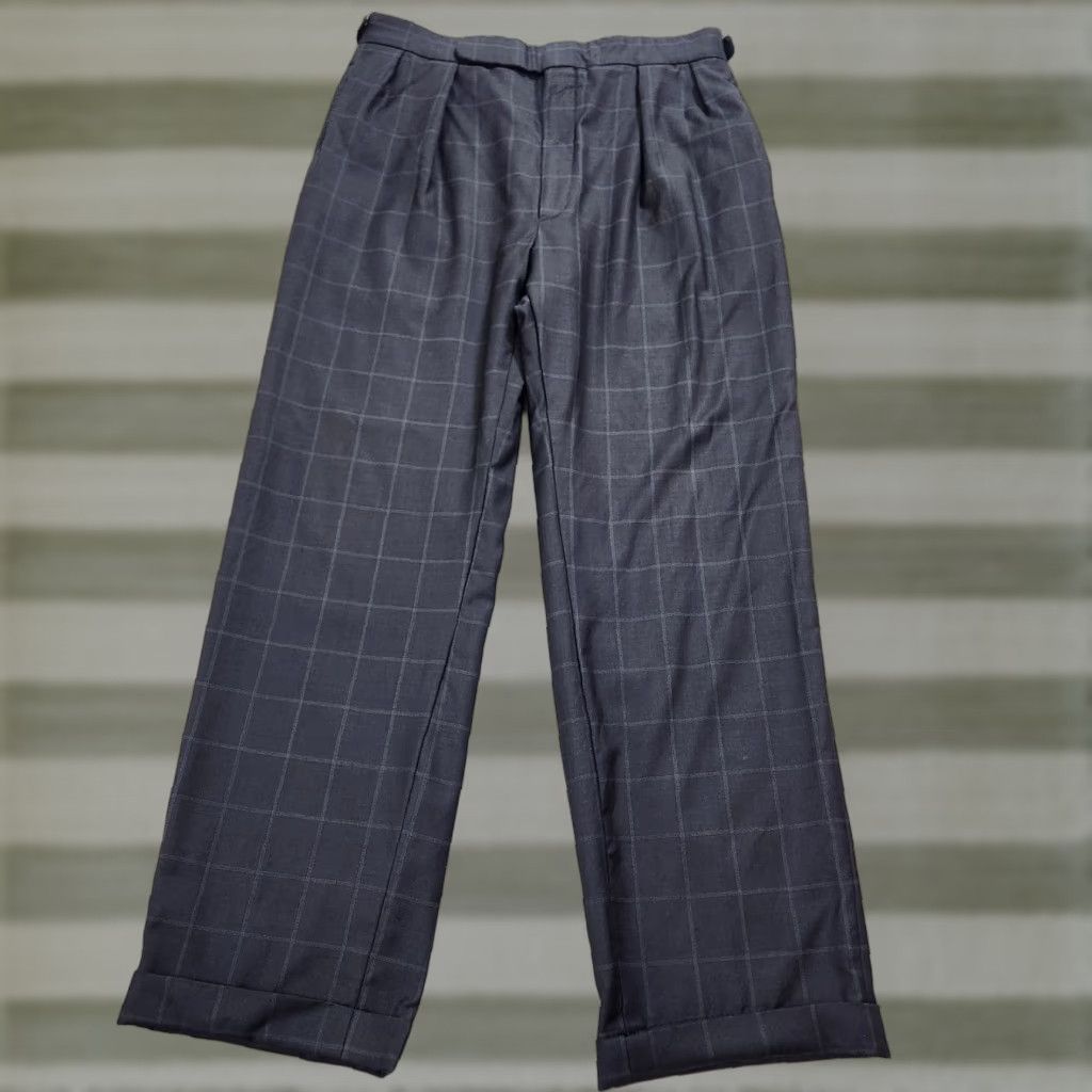 VINTAGE Polo Ralph Lauren Pants Mens 32x29 Plaid Wool Cuffed Double Pleated Straight 90s Preppy Blue