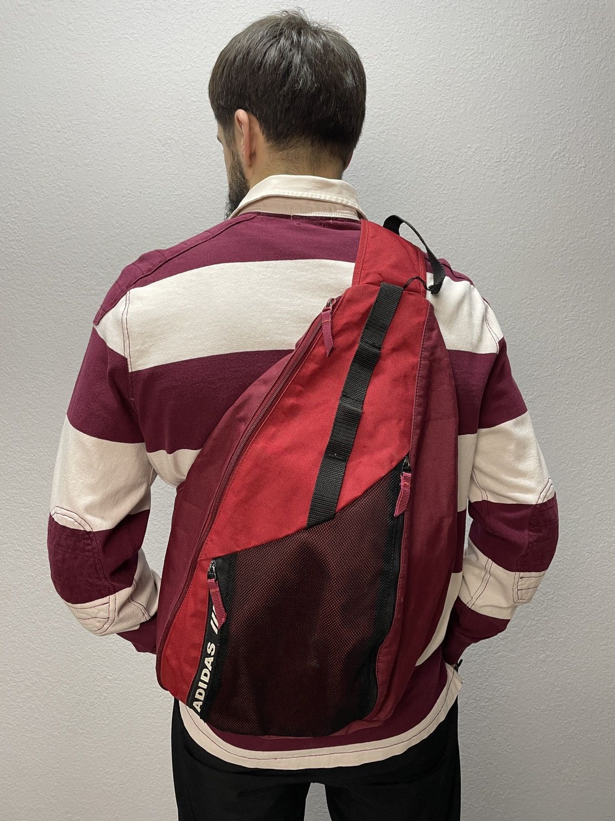 Nike x Vintage Y2K Adidas Y-3 Style Burgandy Dark Grey Sling Bag in Red, Men's