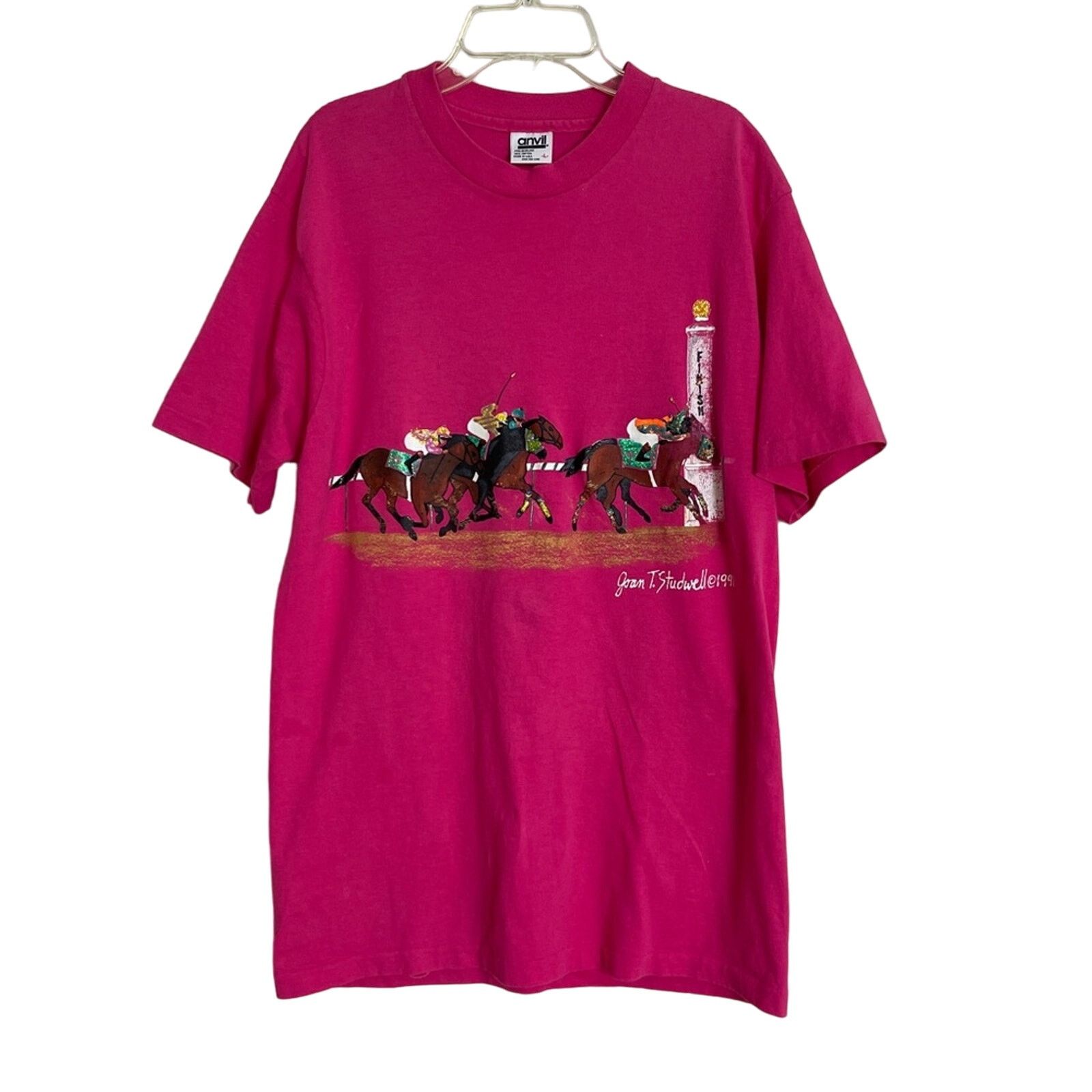 Anvil Kentucky Derby VTG 90s Joan Studwell Horse Race Tee Shirt Size L / US 10 / IT 46 - 1 Thumbnail