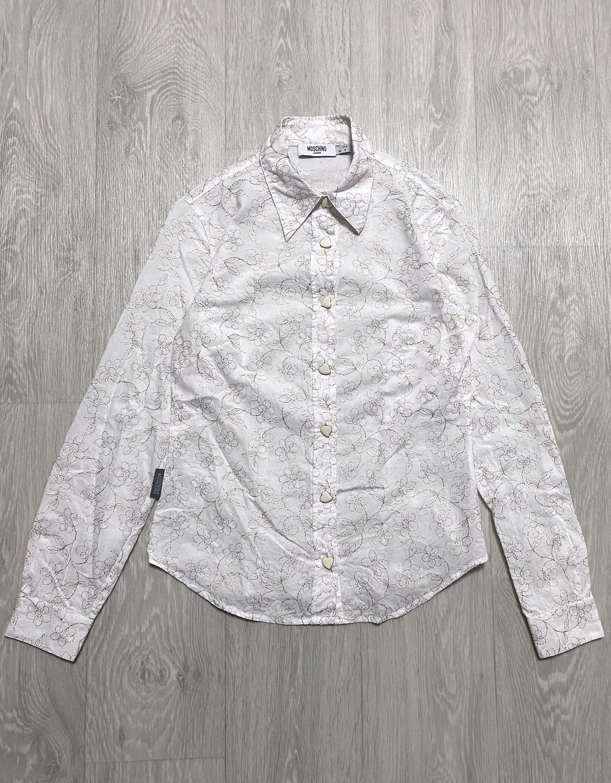 Moschino Women’s Moschino White Shirt Golden Floral Embroidery Decor Size S / US 4 / IT 40 - 7 Thumbnail