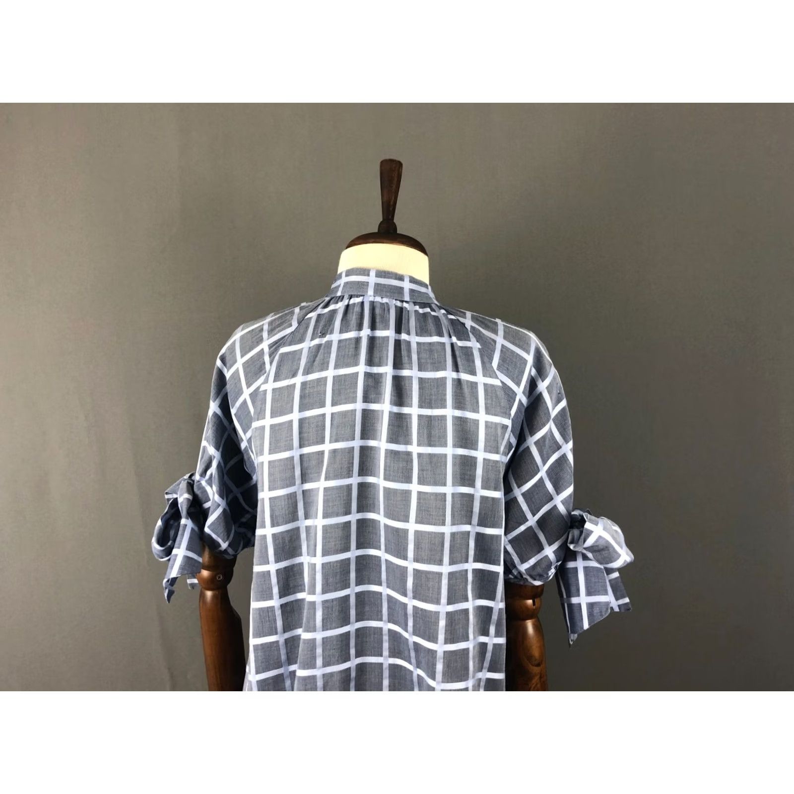 Paul & Joe PAUL & JOE Blouse Gray Cotton Check Short Sleeve Henley Button Regular Size 4 Women’s Classic Casual 100% Cotton Size S / US 4 / IT 40 - 5 Thumbnail