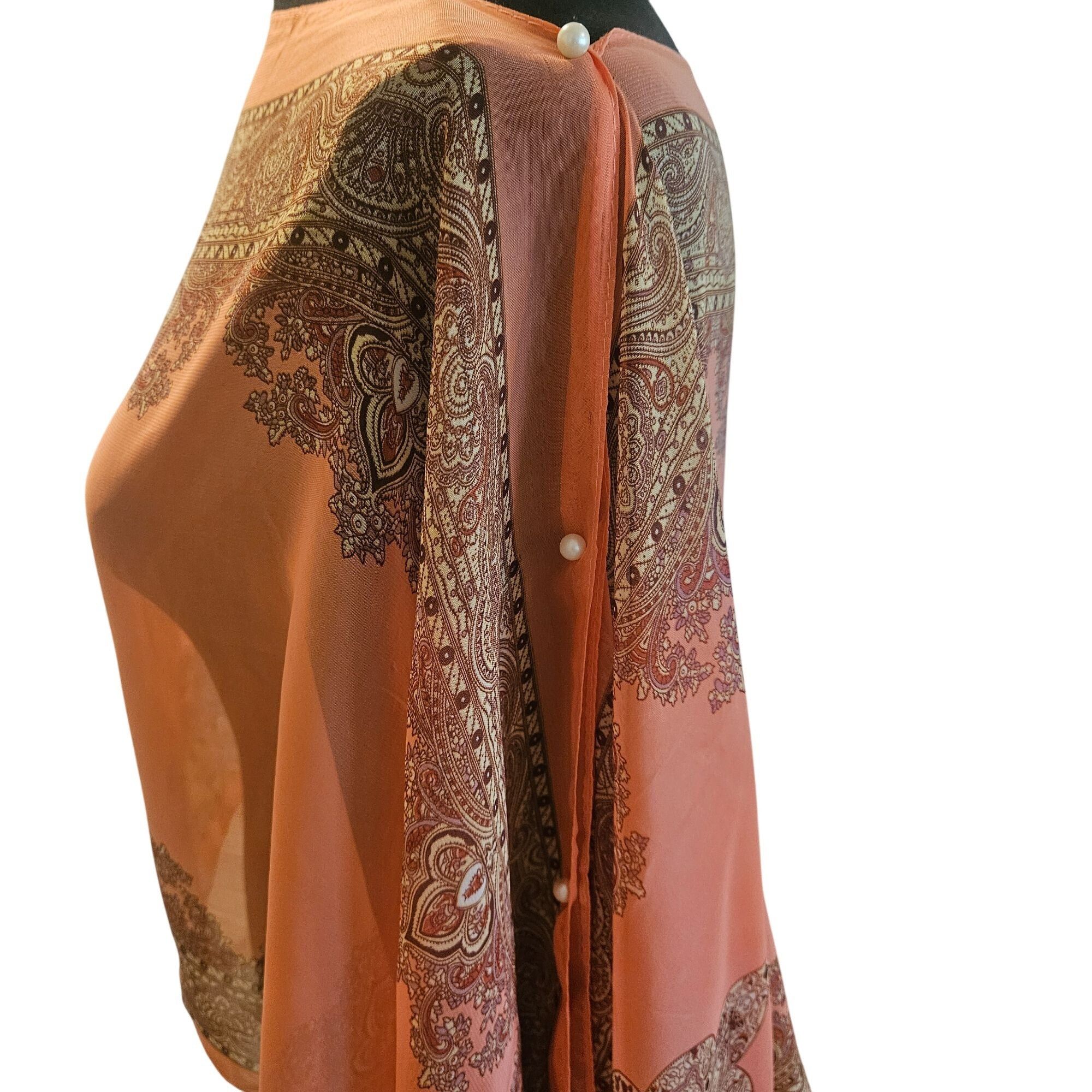 Other Sheer Paisley Scarf Pearl Buttons Cottage Core Elegance Boho Size ONE SIZE - 2 Thumbnail