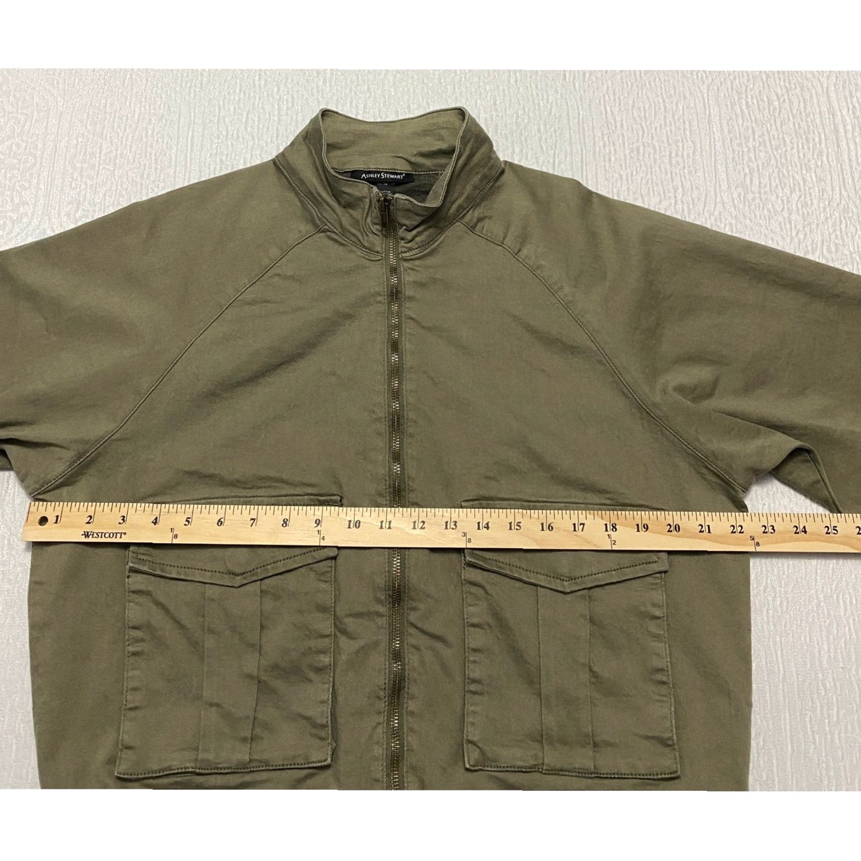Vintage Ashley Stewart Jacket Women Bomber Olive Green Full Zip Pockets Size 14/16 Canvas Cotton Casual Spring Fall Size XL / US 12-14 / IT 48-50 - 7 Thumbnail