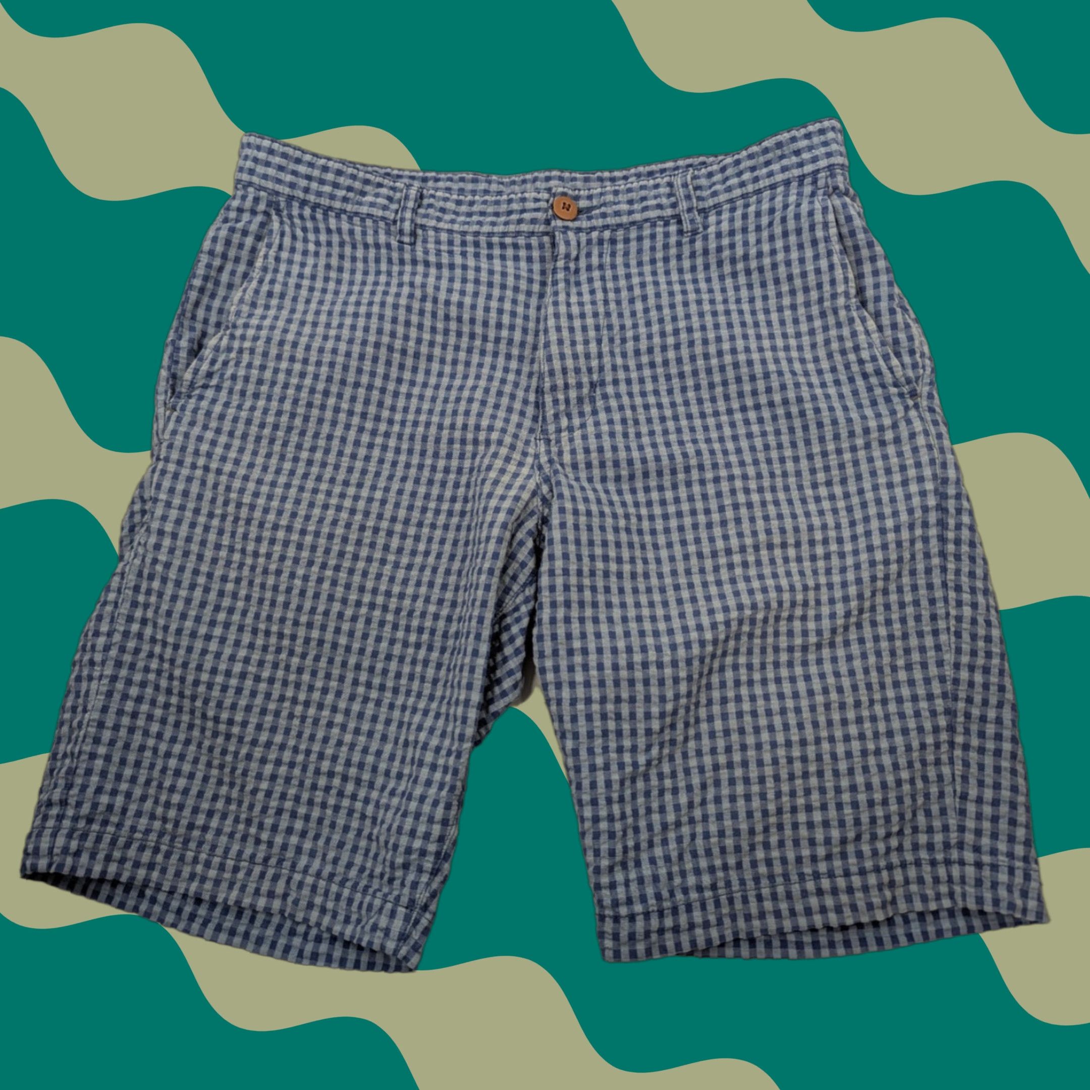Tommy Bahama Tommy Bahama Seersucker Shorts Men's 32 Blue Gingham Plaid Summer Casual Cotton Beach, Tropical Mens Regular Shorts Size US 32 / EU 48 - 1 Thumbnail