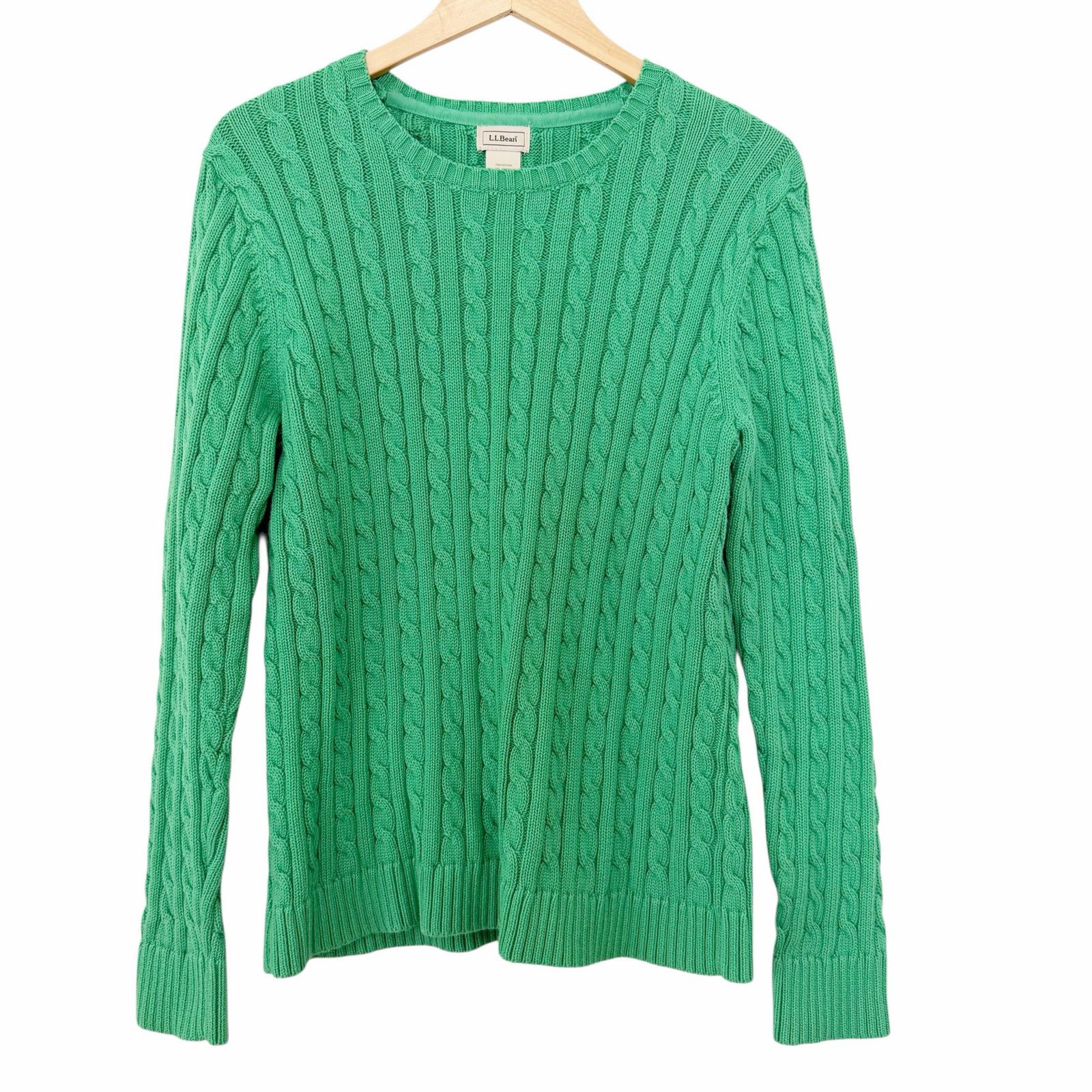 L.L. Bean LL Bean Kelly Green Cable Knit Crewneck Sweater Sz XL Size XL / US 12-14 / IT 48-50 - 2 Thumbnail