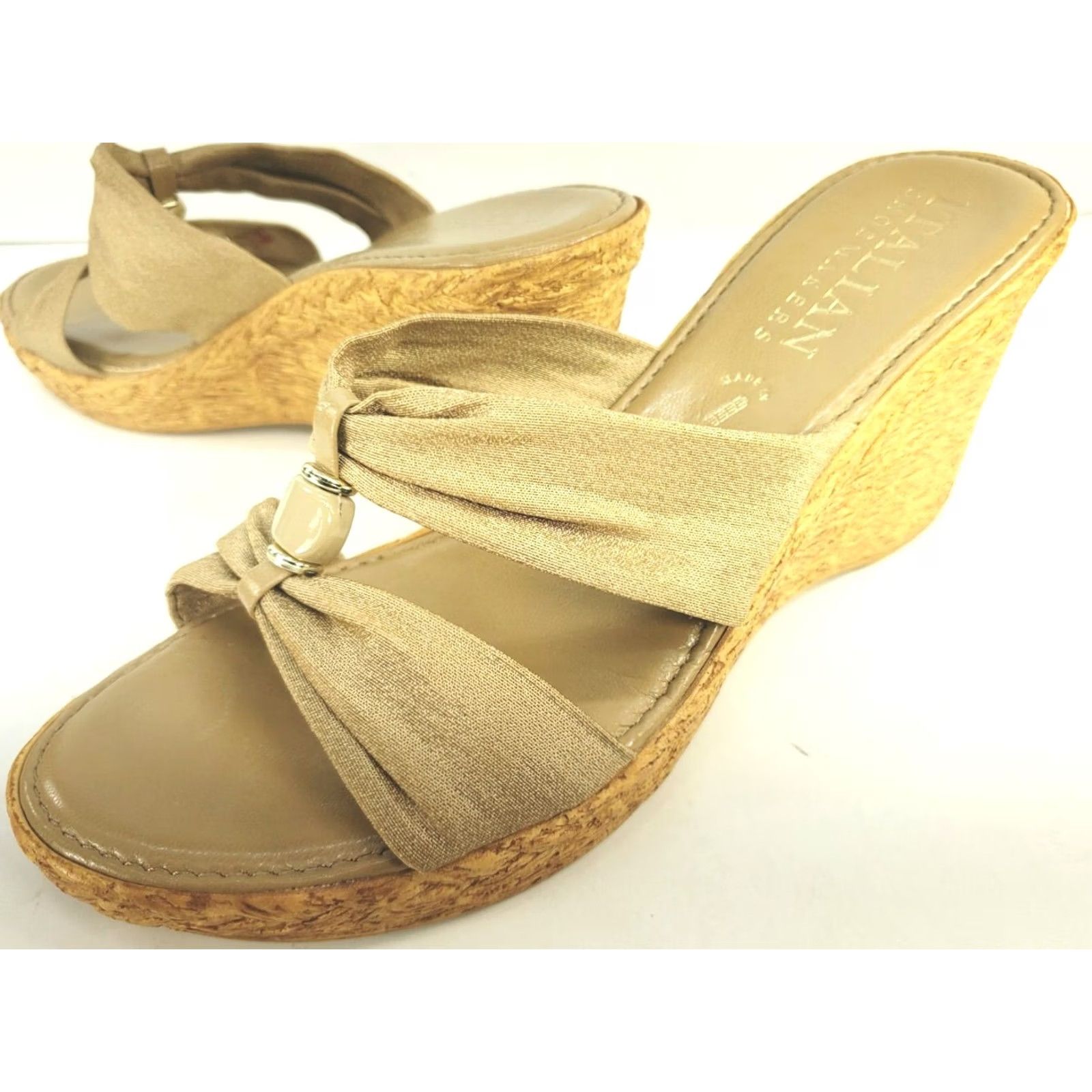Vintage VINTAGE ITALIAN Shoemaker Gold Metallic Skin Tone Wedge Slide Sandal Women's 8M ITALY Size US 8 / IT 38 - 2 Thumbnail