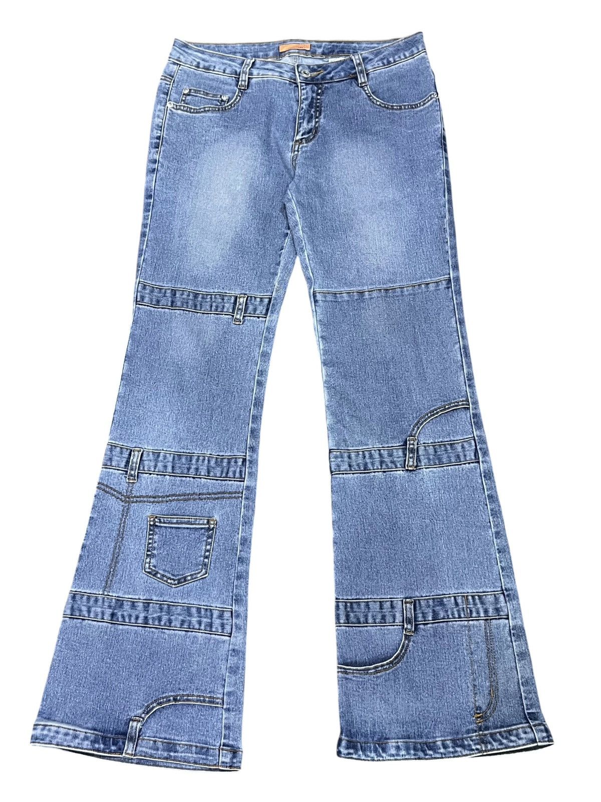 Know Wave Wave List Patchwork Stretch Flare Jeans (W28) Rare Designer Size 28" / US 6 / IT 42 - 1 Thumbnail