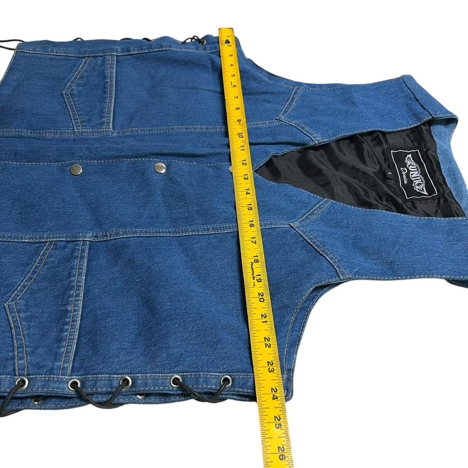 UNIK International Inc. Vintage‎ UNIK Denim Motorcycle Biker Denim Vest Lace Sz L Size US L / EU 52-54 / 3 - 13 Thumbnail