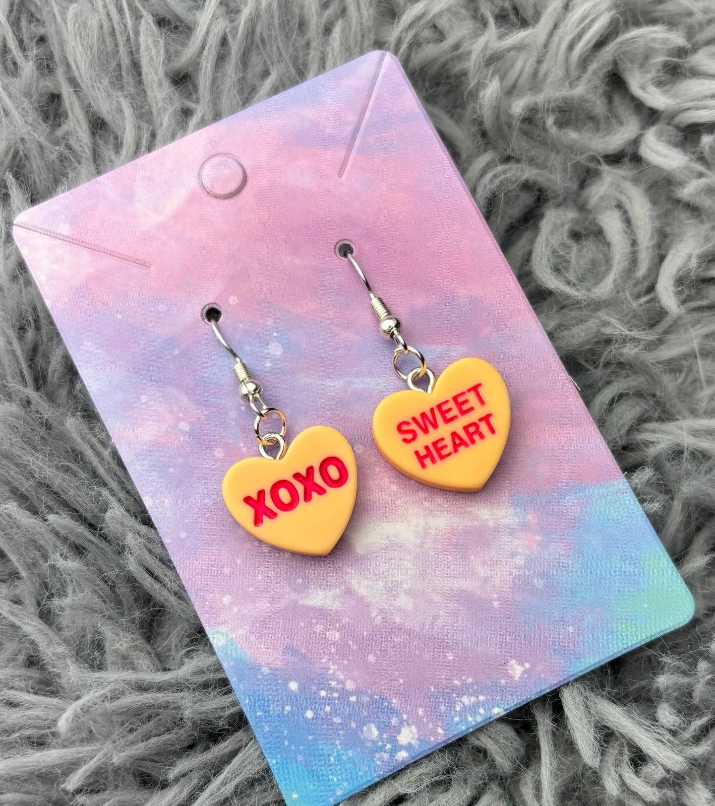 Handmade Orange Heart valentines sweethearts earrings Size ONE SIZE - 1 Preview