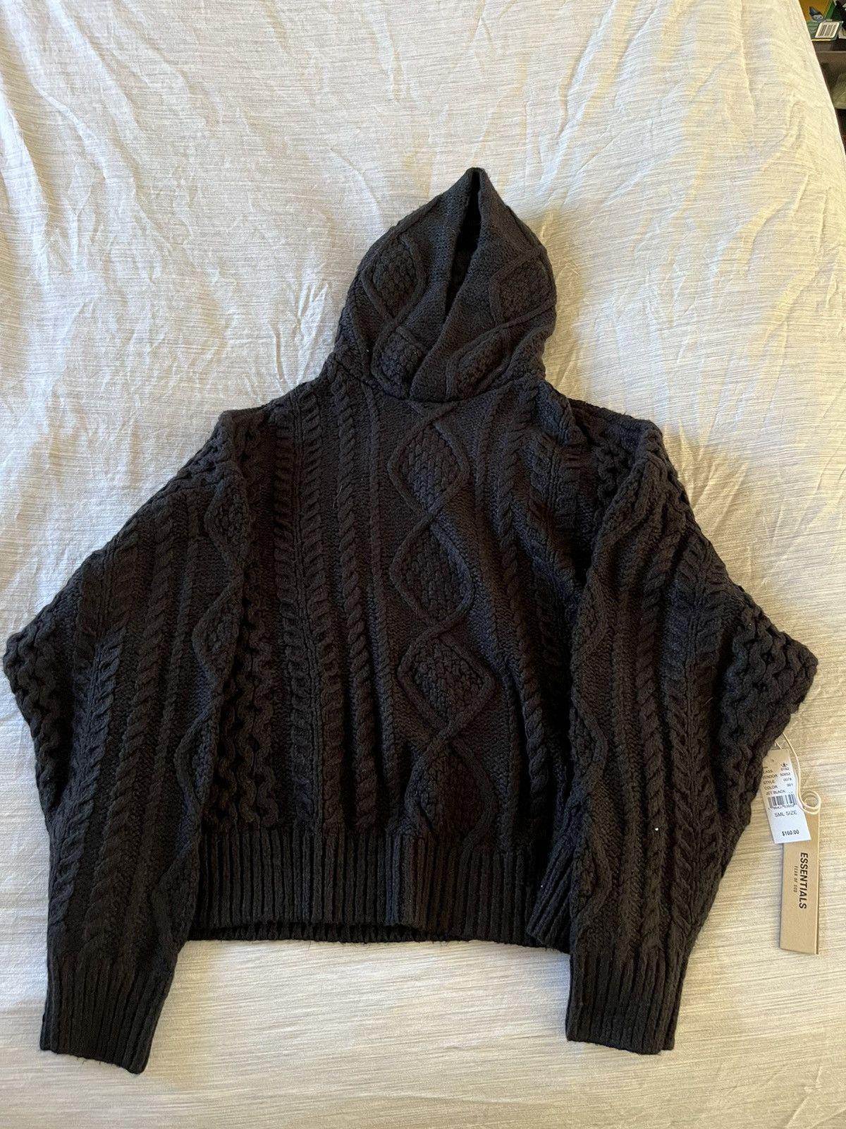 image of Essentials Cable Knit Hoodie Sweater in Black, Men's (Size Small)