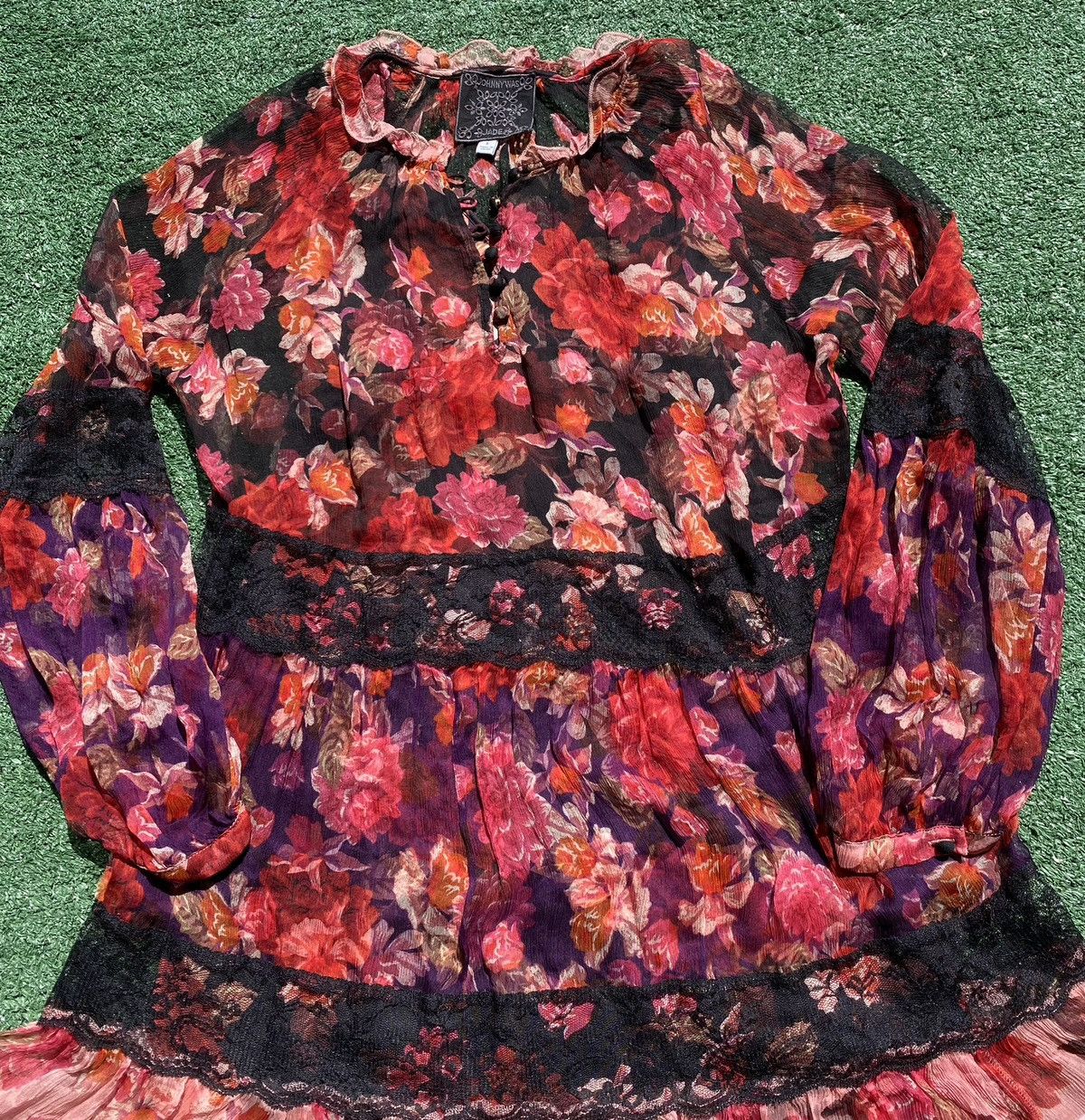 Johnny Was Johnny Was Jade Natasha Floral Sheer Silk 2 Piece Dress Size S / US 4 / IT 40 - 3 Thumbnail
