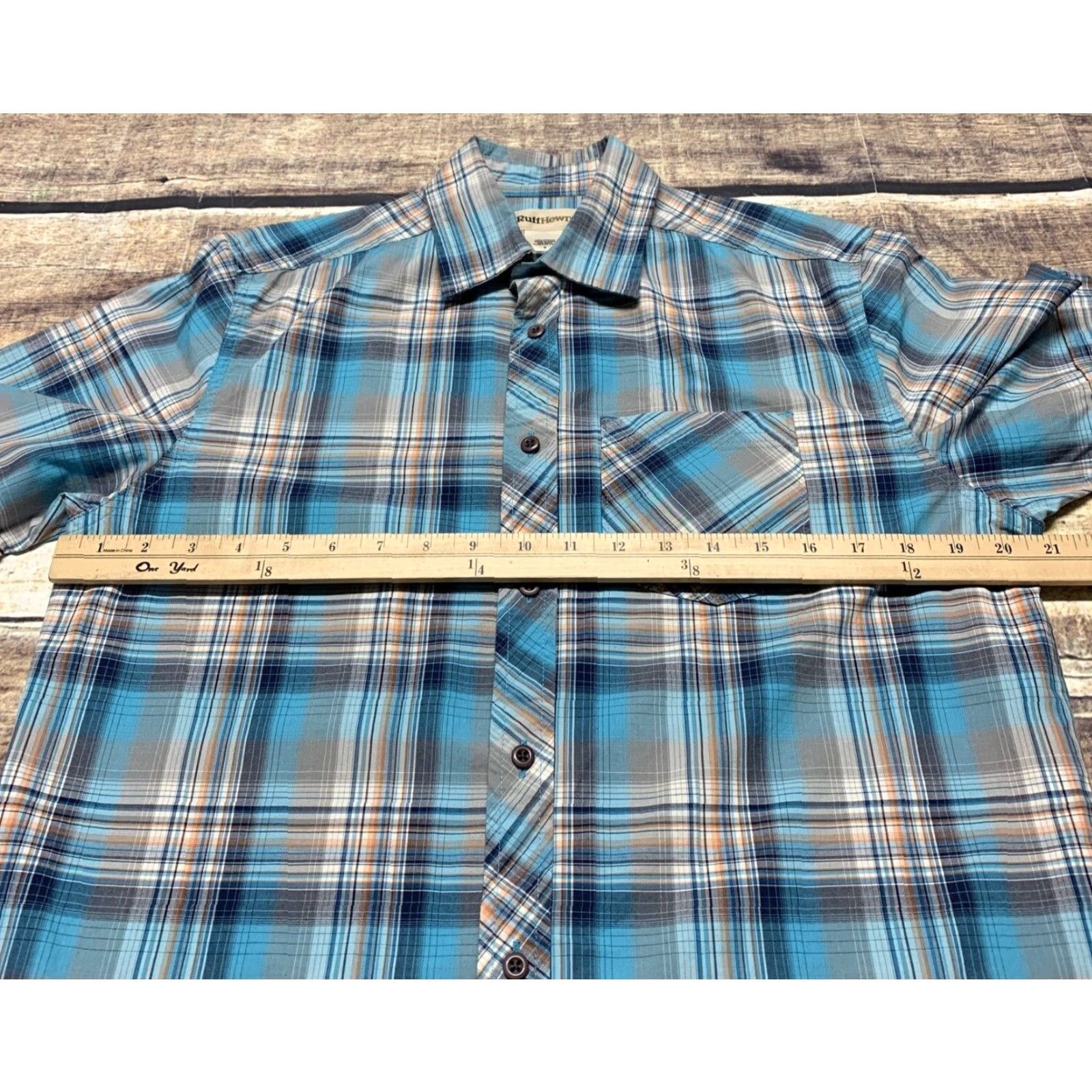 Vintage Ruff Hewn Mens Shirt Short Sleeve Small Blue Teal Plaid Western Button-Down Shirt Size US S / EU 44-46 / 1 - 6 Thumbnail