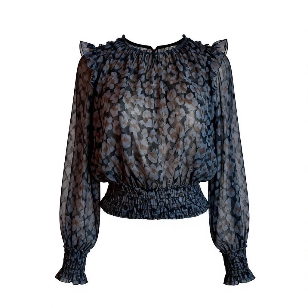 Free People Free People Blouse Wmns. Large Black Sheer Smocked Peasant Size L / US 10 / IT 46 - 4 Thumbnail