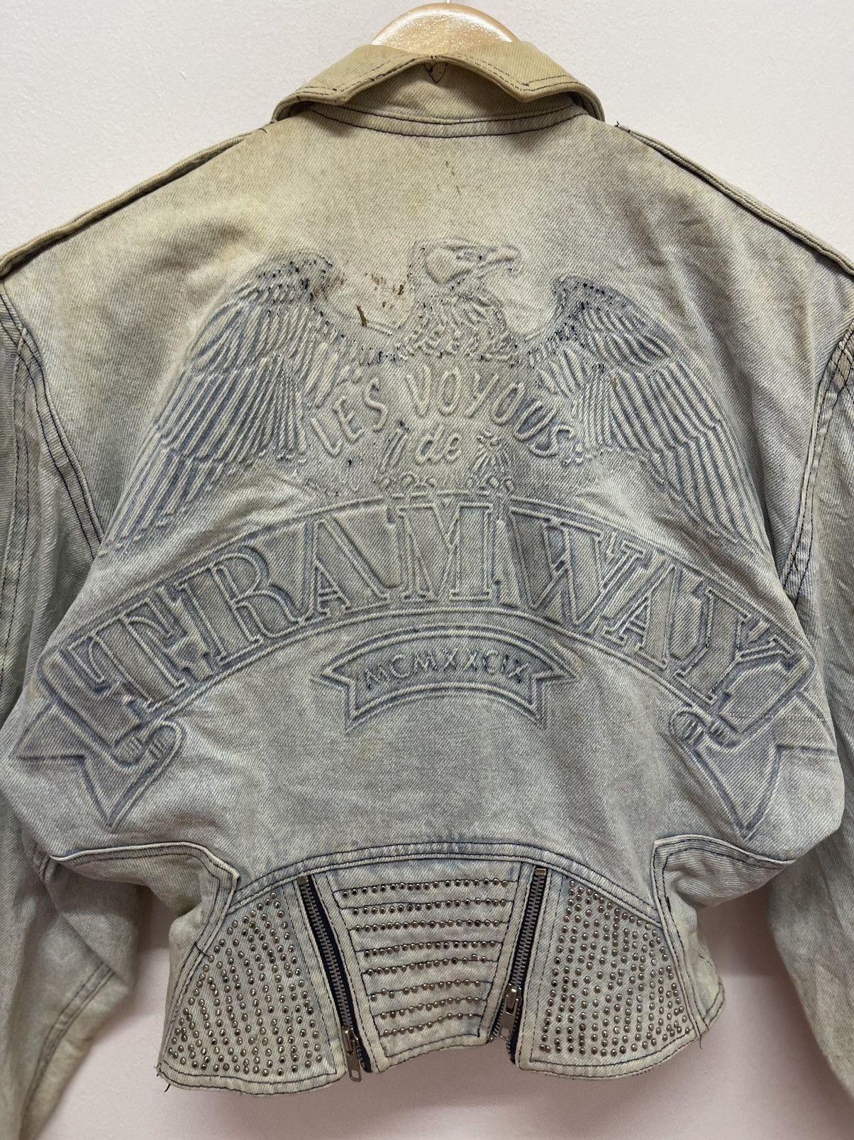 Designer × Vintage VINTAGE DISTRESSED DENIM TRAMWAY CROP JACKET FRANCE Size XS / US 0-2 / IT 36-38 - 3 Thumbnail