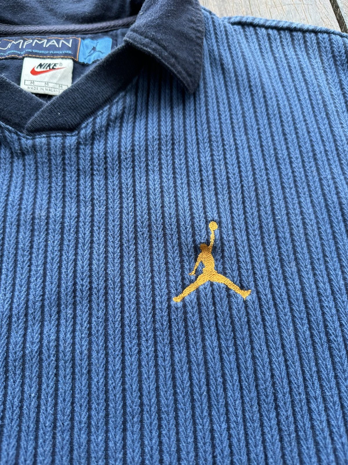 Nike × Vintage Vintage 90s Nike Jumpman Air Jordan Polo Stripes shirt Size US L / EU 52-54 / 3 - 7 Thumbnail