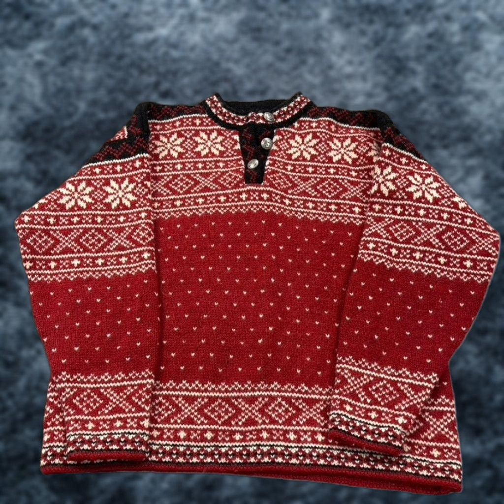 Vintage VINTAGE L.L. Bean Sweater Womens S Red Wool Fair Isle Nordic Pullover 90s Shirt Size S / US 4 / IT 40 - 1 Thumbnail