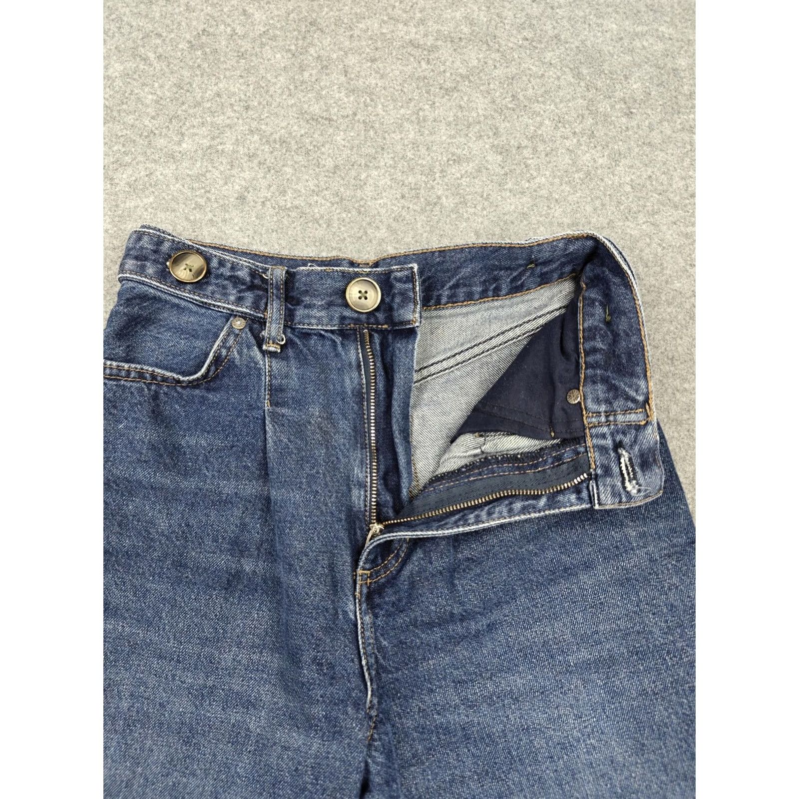 Vintage We The Free Jeans Womens 25 Blue High Rise Straight Denim Buttons | 5-Pocket Bohemian 100% Cotton Pants Size 42" / US 20 - 2 Thumbnail