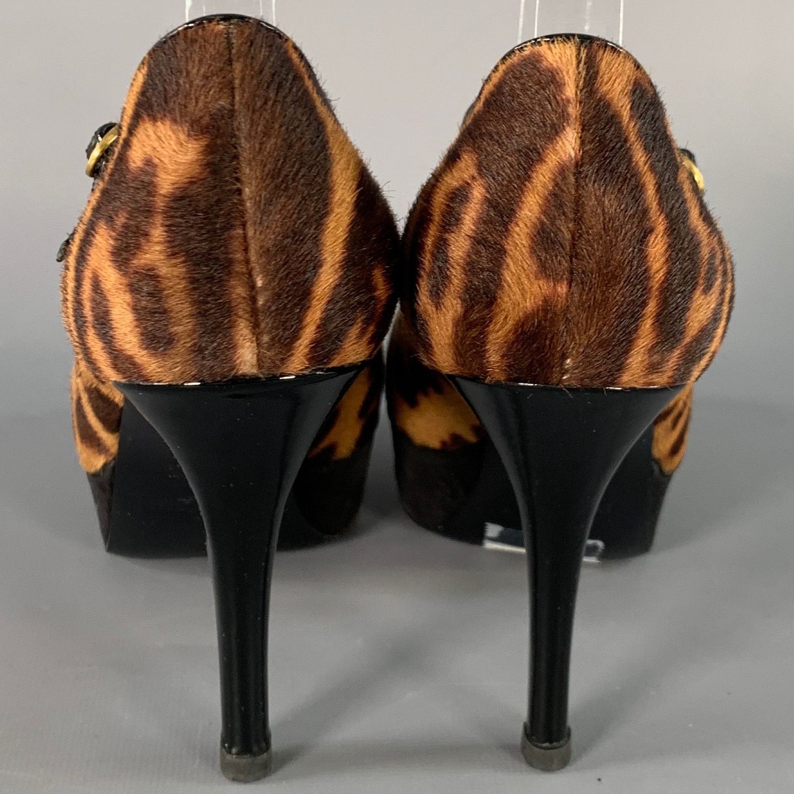 Yves Saint Laurent Tribute Brown Black Calf Hair Animal Print Platform Sandals Size US 6 / IT 36 - 3 Thumbnail
