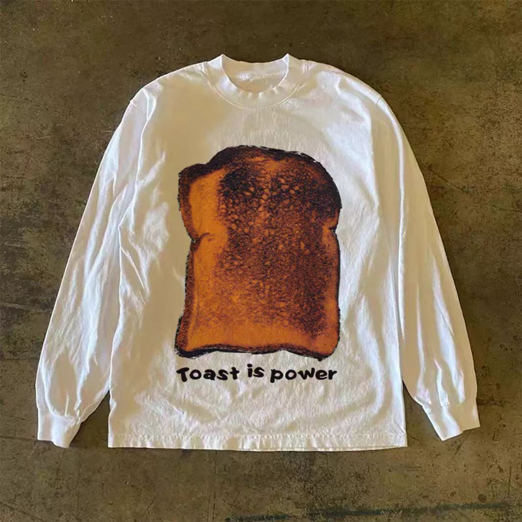 Vintage White casual retro bread print long-sleeved t-shirt Size US M / EU 48-50 / 2 - 1 Thumbnail