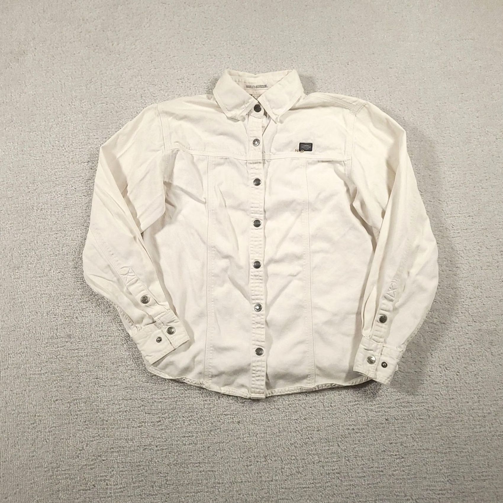 Harley Davidson Harley-Davidson Shirt Womens Small Off-White Snap Front Canvas Embroidered Wings Shirt Size S / US 4 / IT 40 - 2 Thumbnail