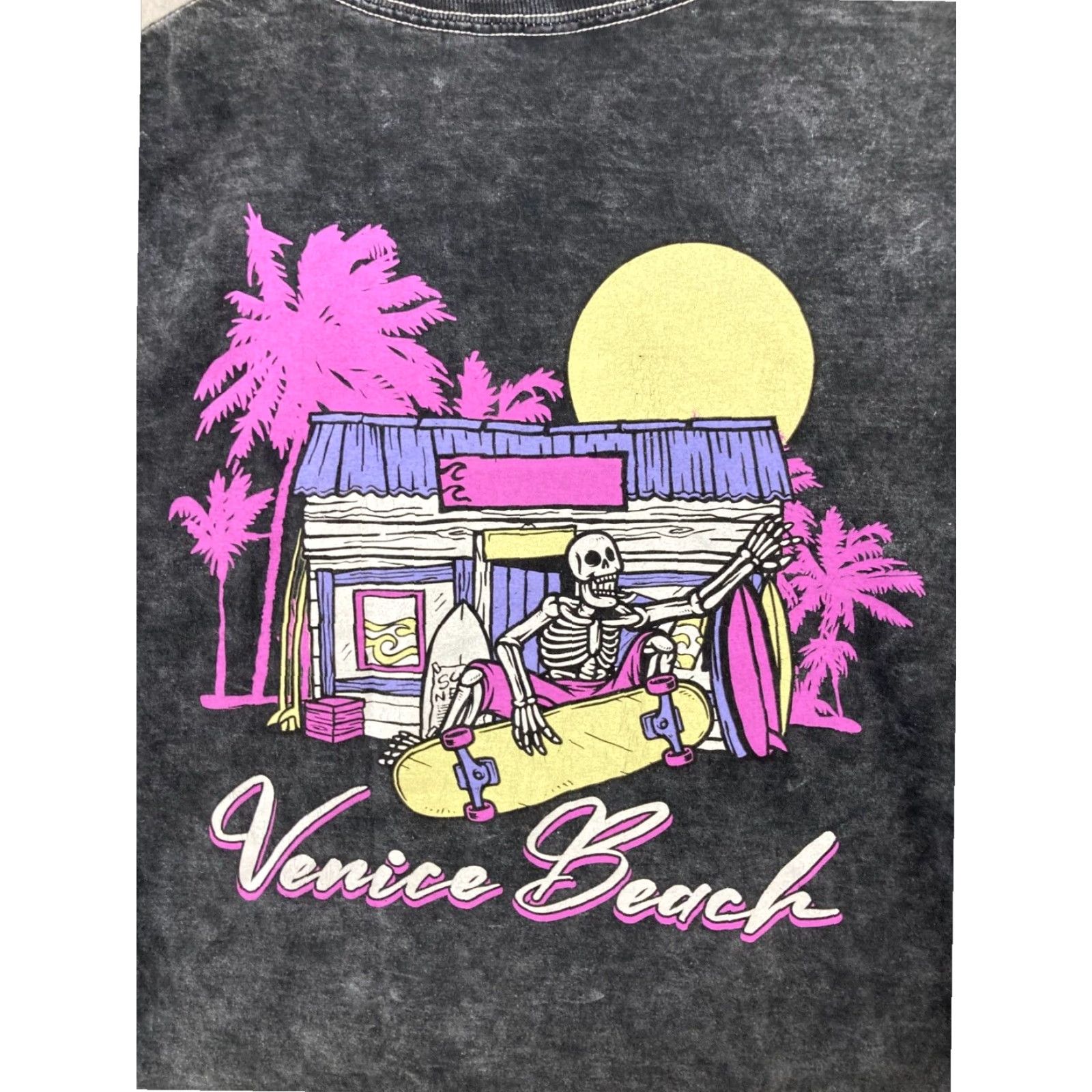 Vintage Fifth Sun Womens Cropped TShirt Large Black Acid Wash Venice Beach Skeleton Size L / US 10 / IT 46 - 7 Thumbnail