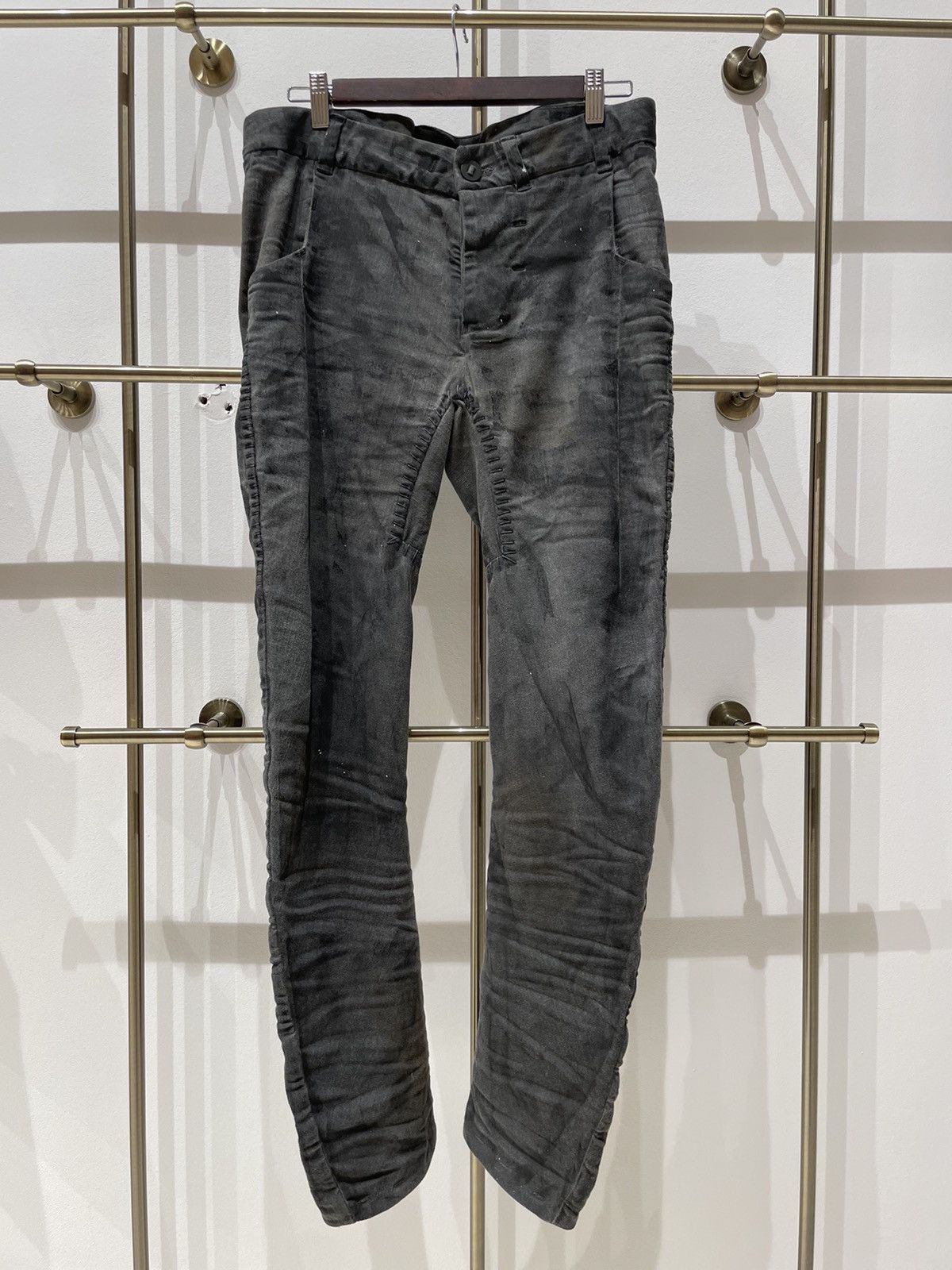 Image of Boris Bidjan Saberi Aw16 Dirty Trash Stitches Detail Denim in Grey, Men's (Size 30)