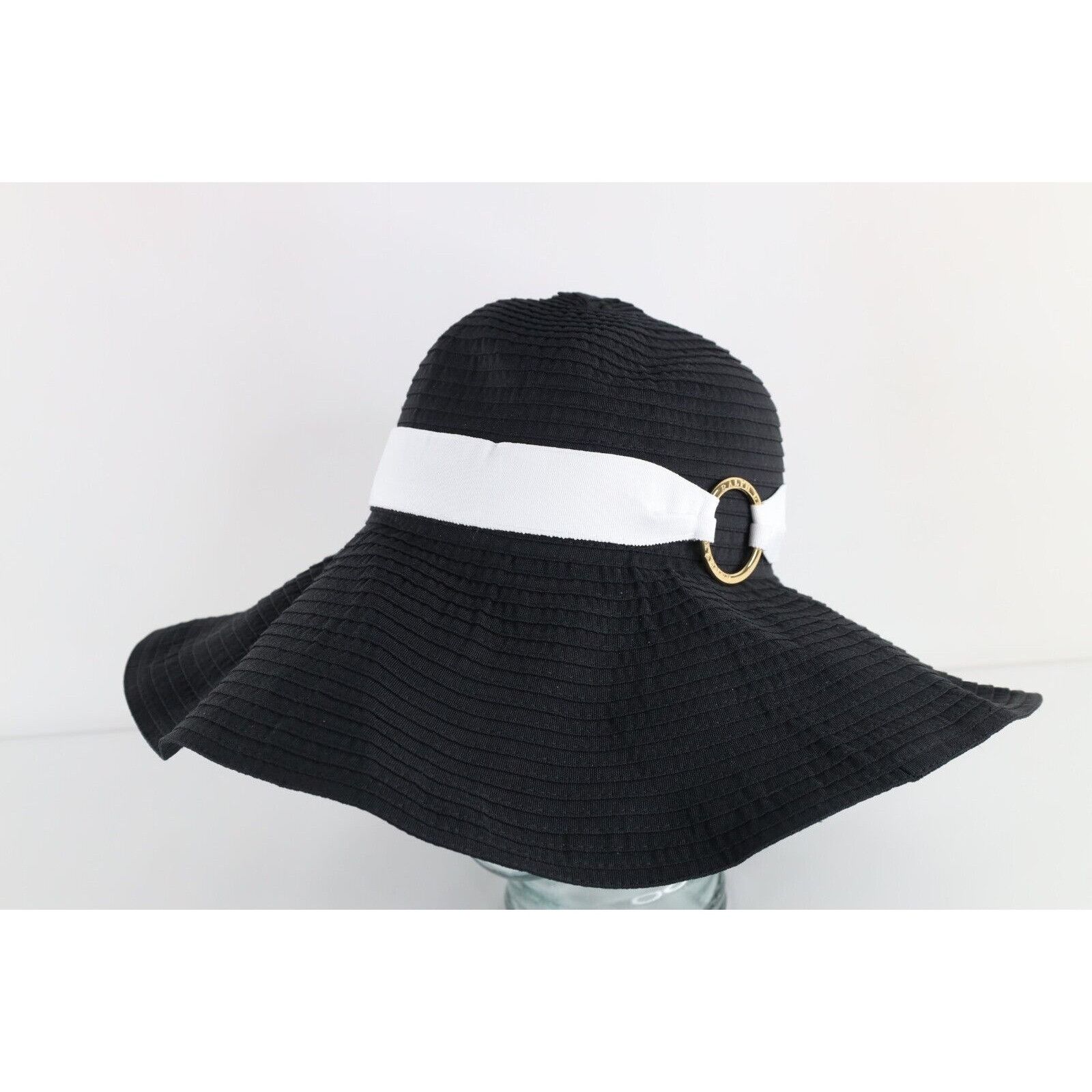 VINTAGE NORDSTROM Cream Tan Straw Wide Visor Brim Black Ribbon Fedora Sun Hat Joywant Womens Straw Fedora Beach Sun Hat, Packable Wide  main image 2