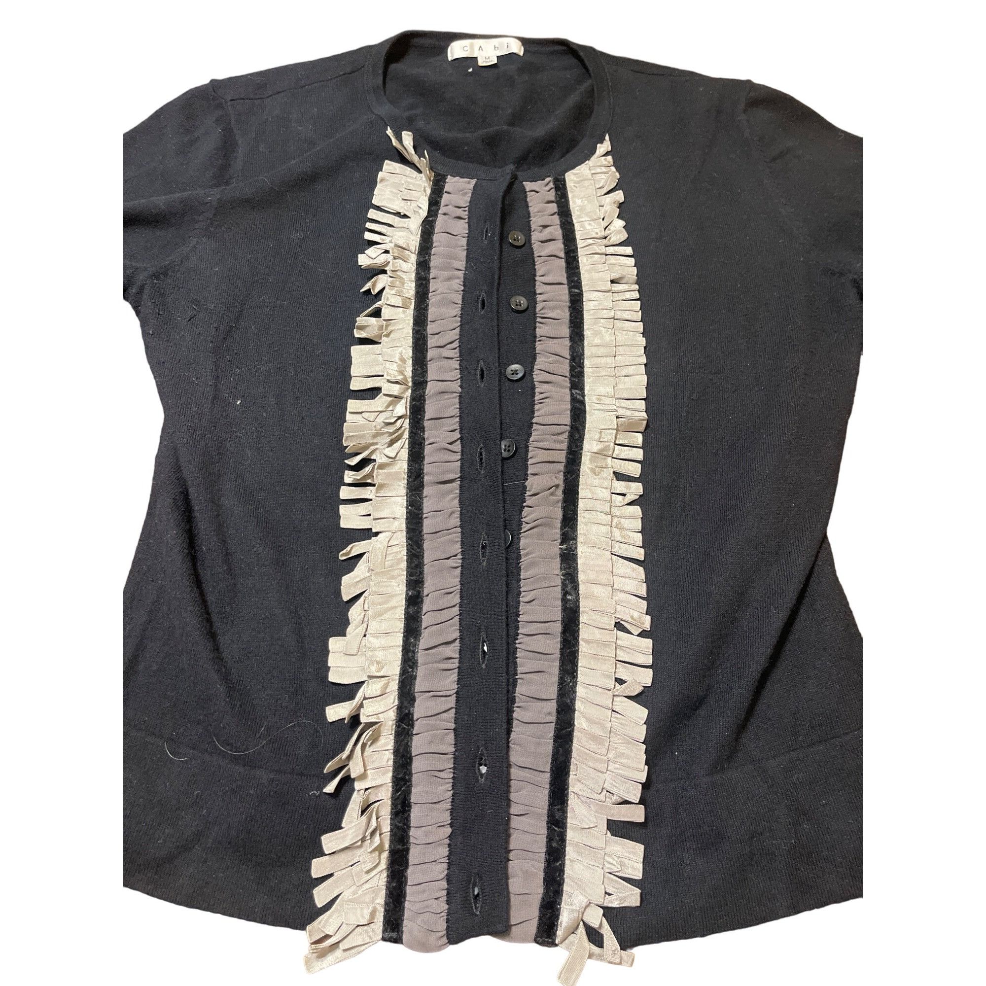 Other CAbi Womens Medium Black Cardigan Fringe Button Details Cash Size M / US 6-8 / IT 42-44 - 3 Thumbnail