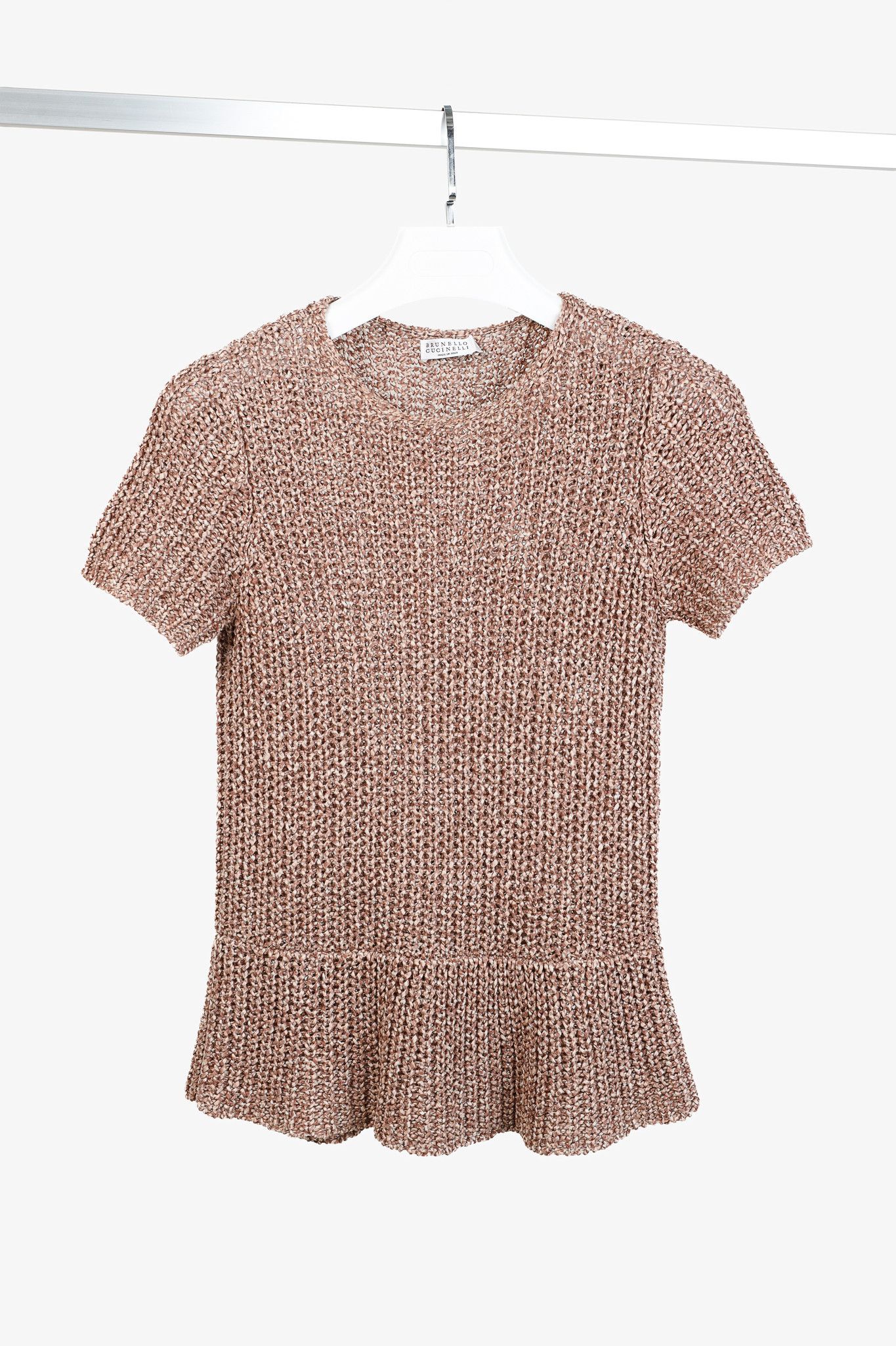 Brunello Cucinelli Chunky Cotton-Knit Short-Sleeve Sweater