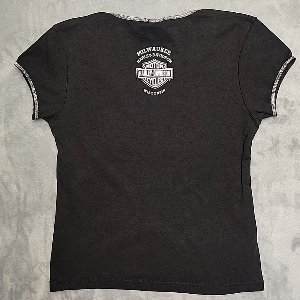 Harley Davidson VINTAGE Harley Davidson Shirt Women L Black Eagle Rhinestone Milwaukee Made In USA Size L / US 10 / IT 46 - 4 Thumbnail