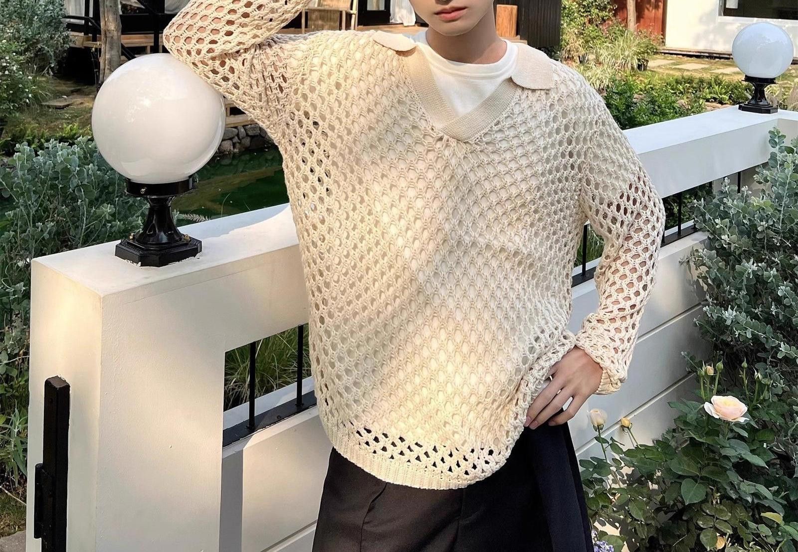 Vintage Mesh Knit Sweater with Collar Size US M / EU 48-50 / 2 - 3 Thumbnail
