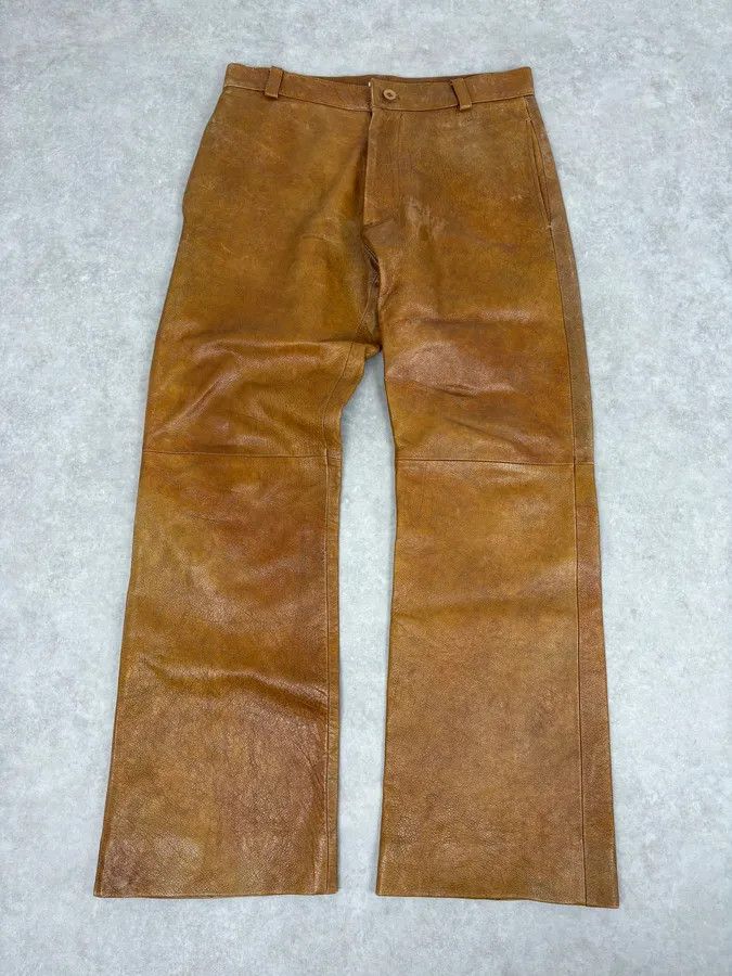 Emporio Armani 1990s Emporio Armani Cognac Silk-Lined Leather Pants Size US 32 / EU 48 - 1 Thumbnail