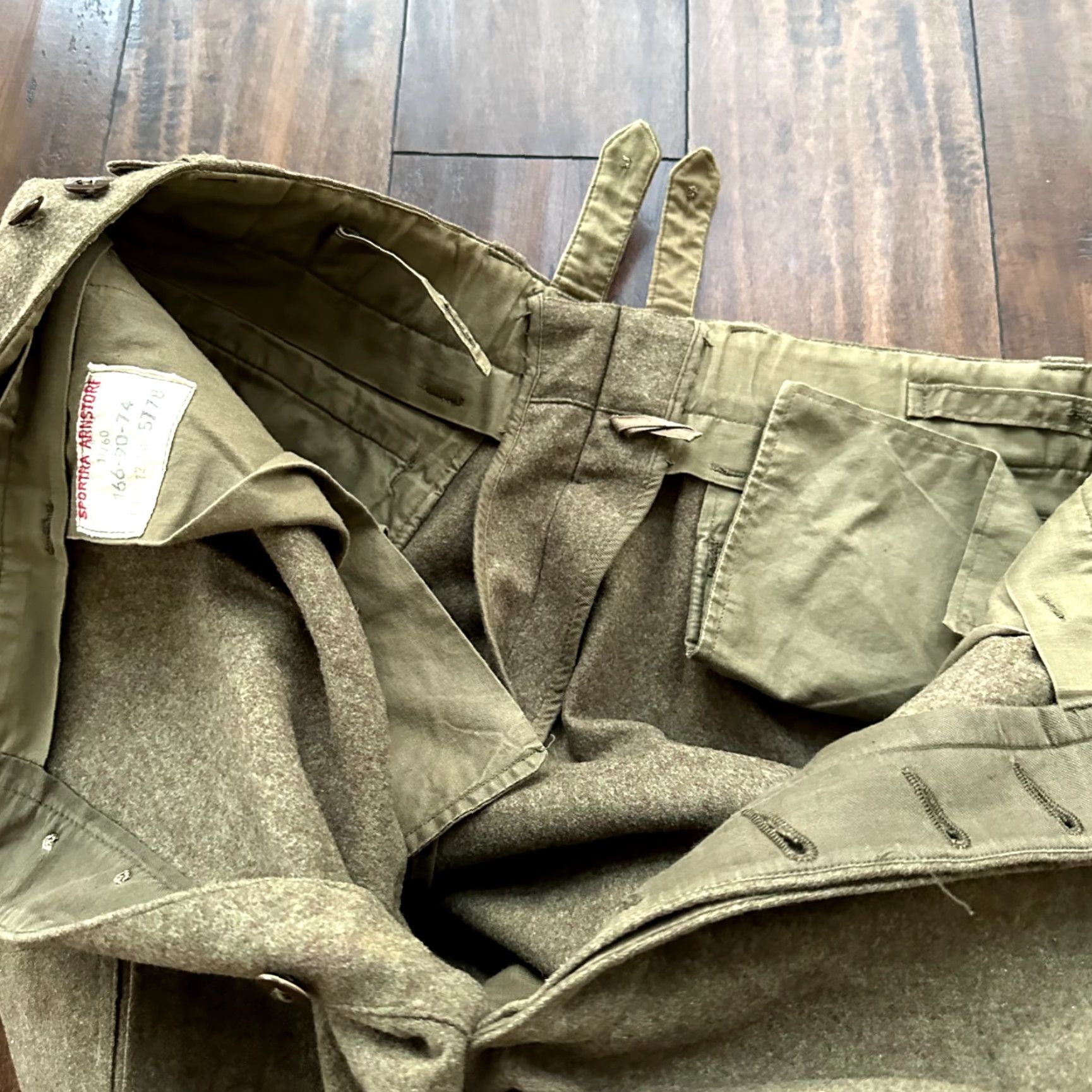 VINTAGE Sportra Arnstorf German Military Wool Cargo Pants 33x28 Green 1960s Mens