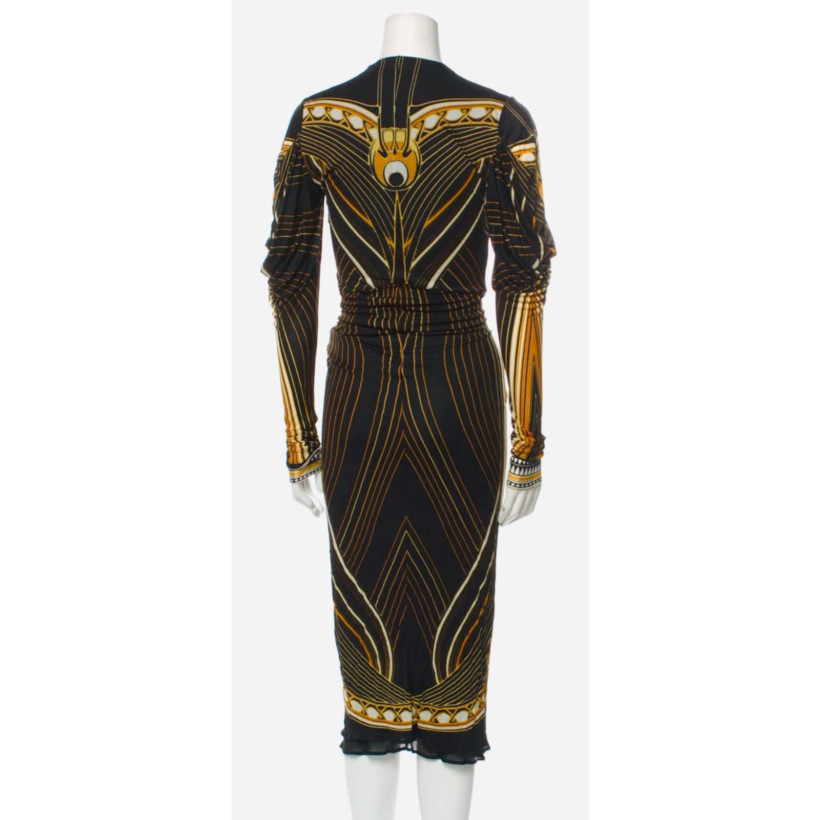 Roberto Cavalli 2007 black gold printed Egyptian dress Sz 40
