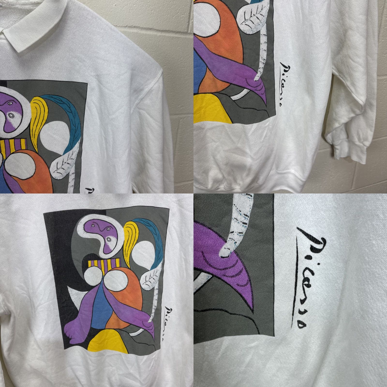 Vintage VINTAGE Pablo Picasso Abstract Art Sweatshirt 1980s White Collared Art Deco Adult Large Size US L / EU 52-54 / 3 - 8 Thumbnail