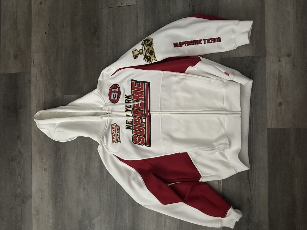 Supreme Supreme Football Zip Up Hooded Sweatshirt White Size Medium Size US M / EU 48-50 / 2 - 2 Thumbnail