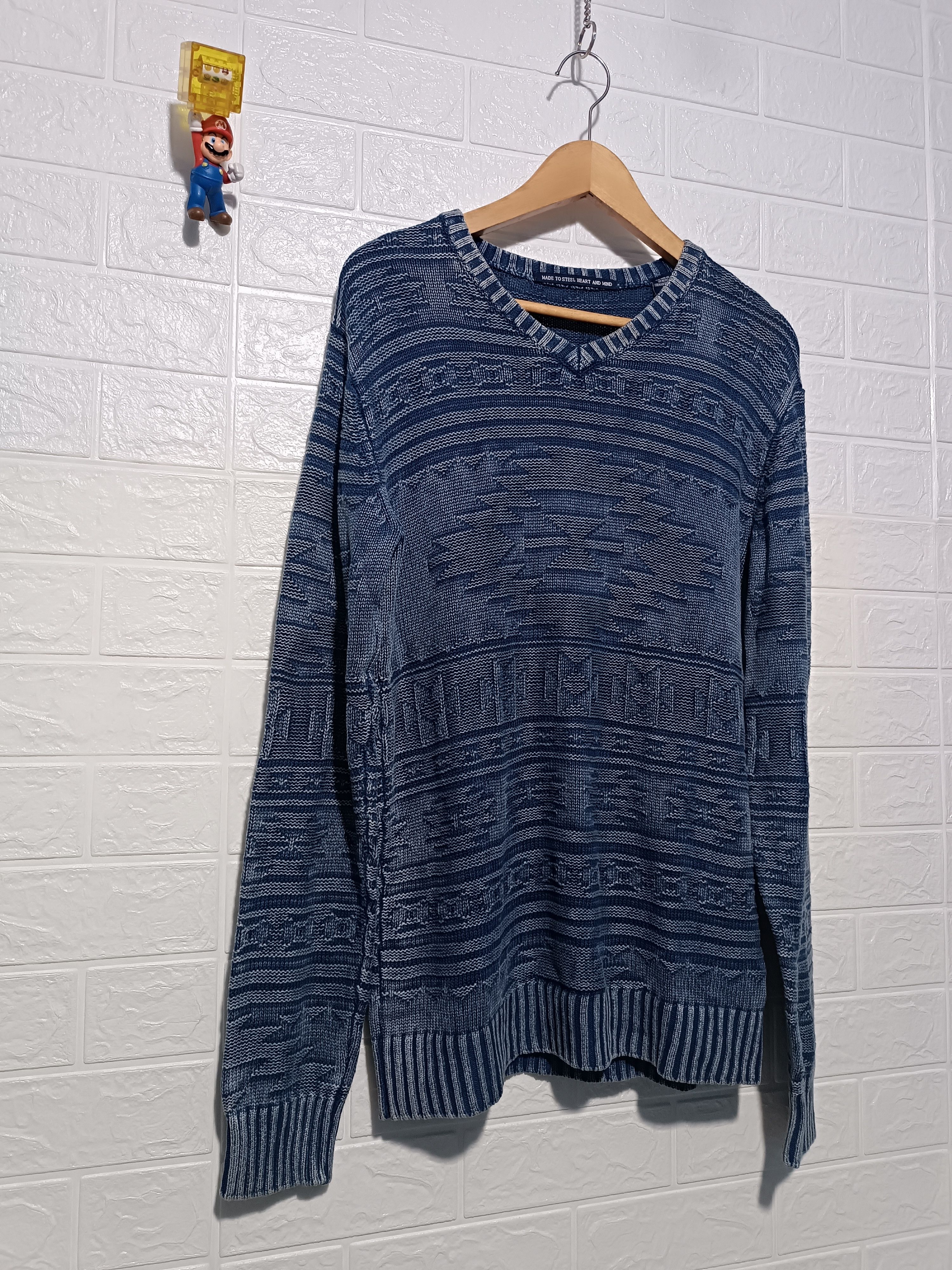 Japanese Brand Vintage Indigo Knit Denim Ortega Aztec Sweater Size US M / EU 48-50 / 2 - 2 Thumbnail