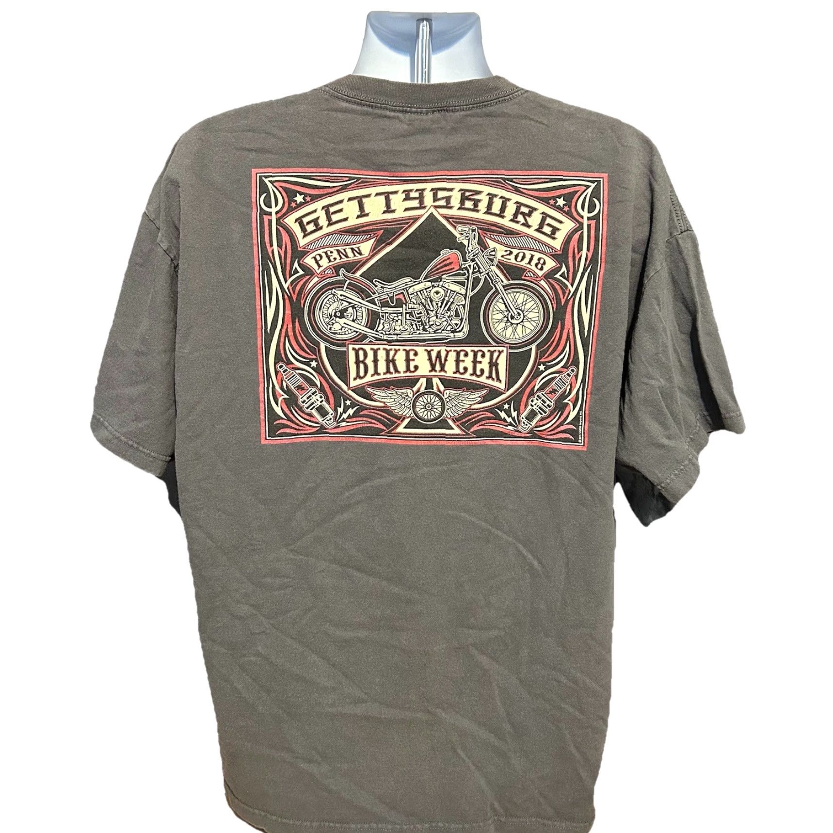 Doublet Gettysburg 17th Bike Week 2018 Shirt Men 2XL Gray Short Sleeve Double Sided Biker Motorcycle Atom Graphic Print Hot Leathers Size US XXL / EU 58 / 5 - 2 Thumbnail