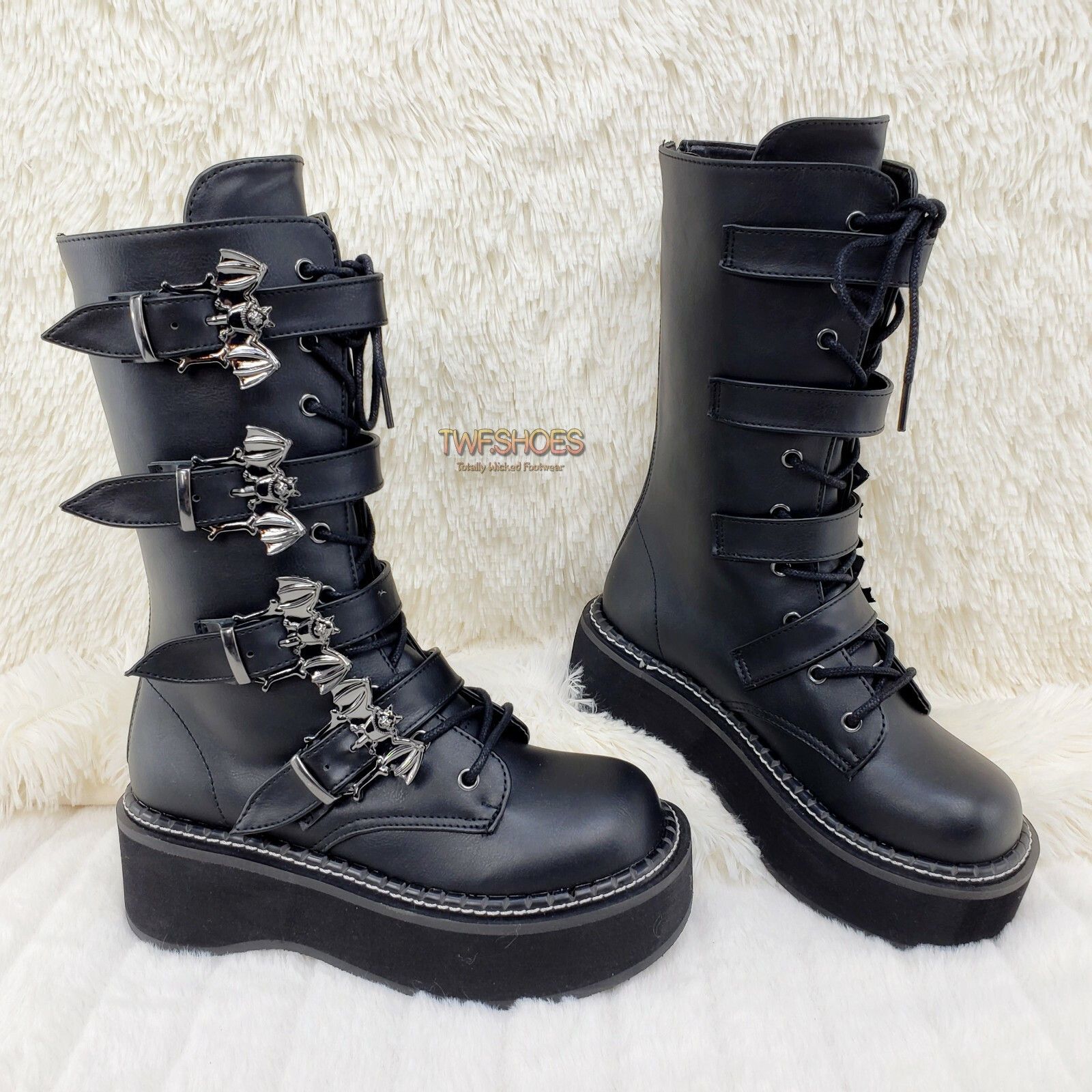 Demonia Cult DEMONIA Emily 322 Black Matte 2" Platform Bat Buckle Combat Size US 7 / IT 37 - 2 Thumbnail