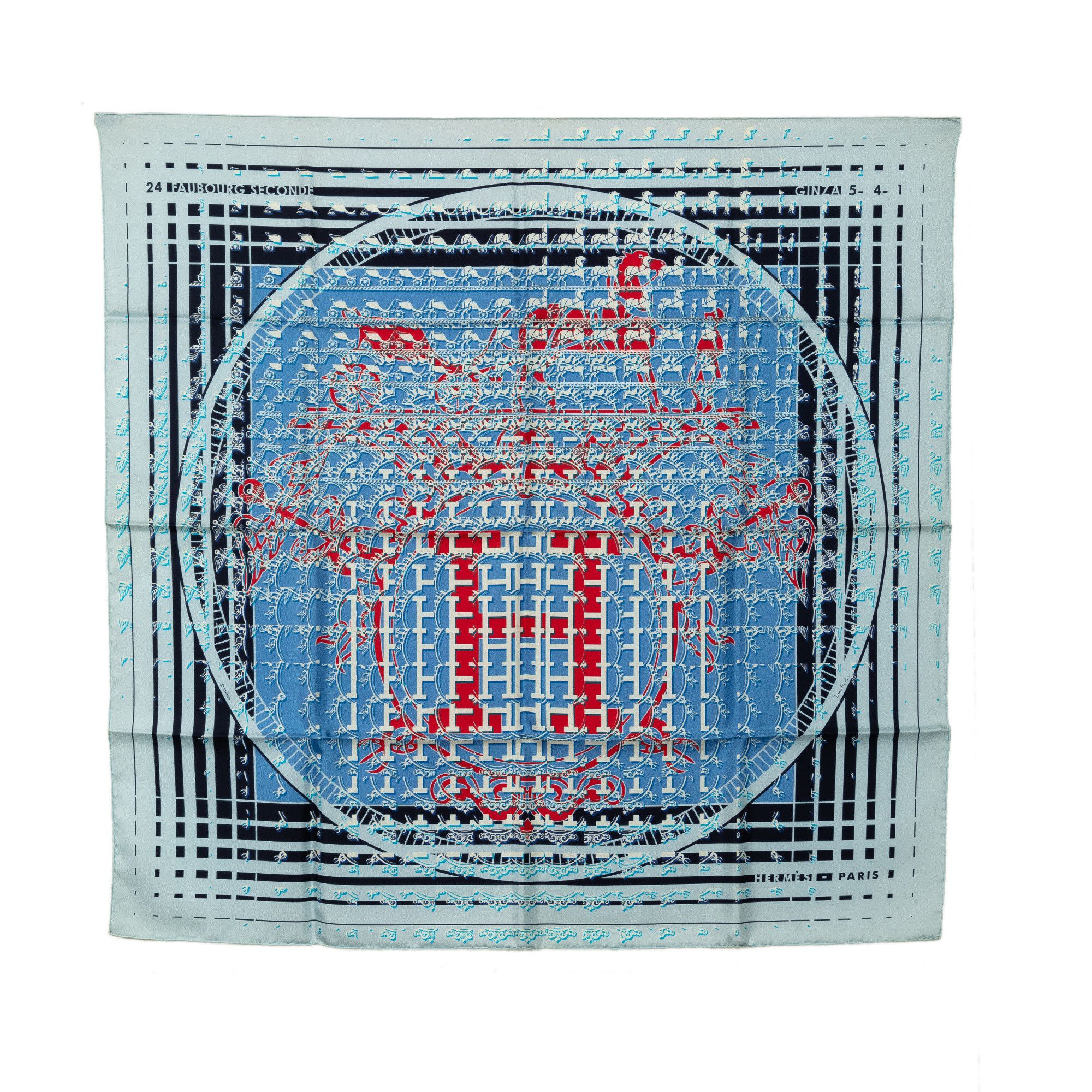 image of Hermes 24 Faubourg Seconde Silk Scarf in Blue, Women's