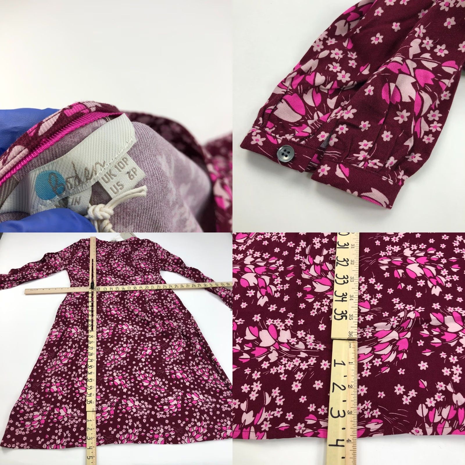 Boden Boden Womens Midi Dress 6P Petite Burgundy Floral Viscose Size M / US 6-8 / IT 42-44 - 8 Thumbnail