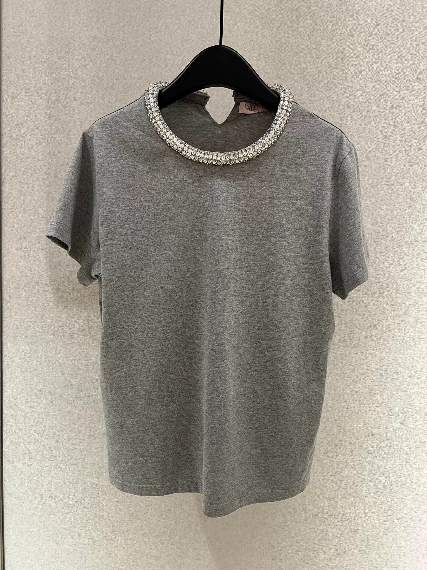 Valentino Gray Crystal Collar Short Sleeve