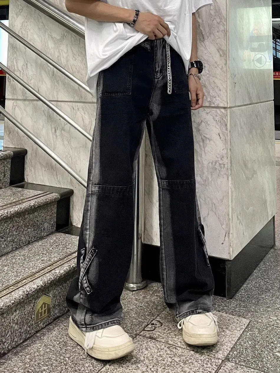 Japanese Brand Retro loose fitting wide leg contrasting denim jeans Size US 32 / EU 48 - 5 Thumbnail