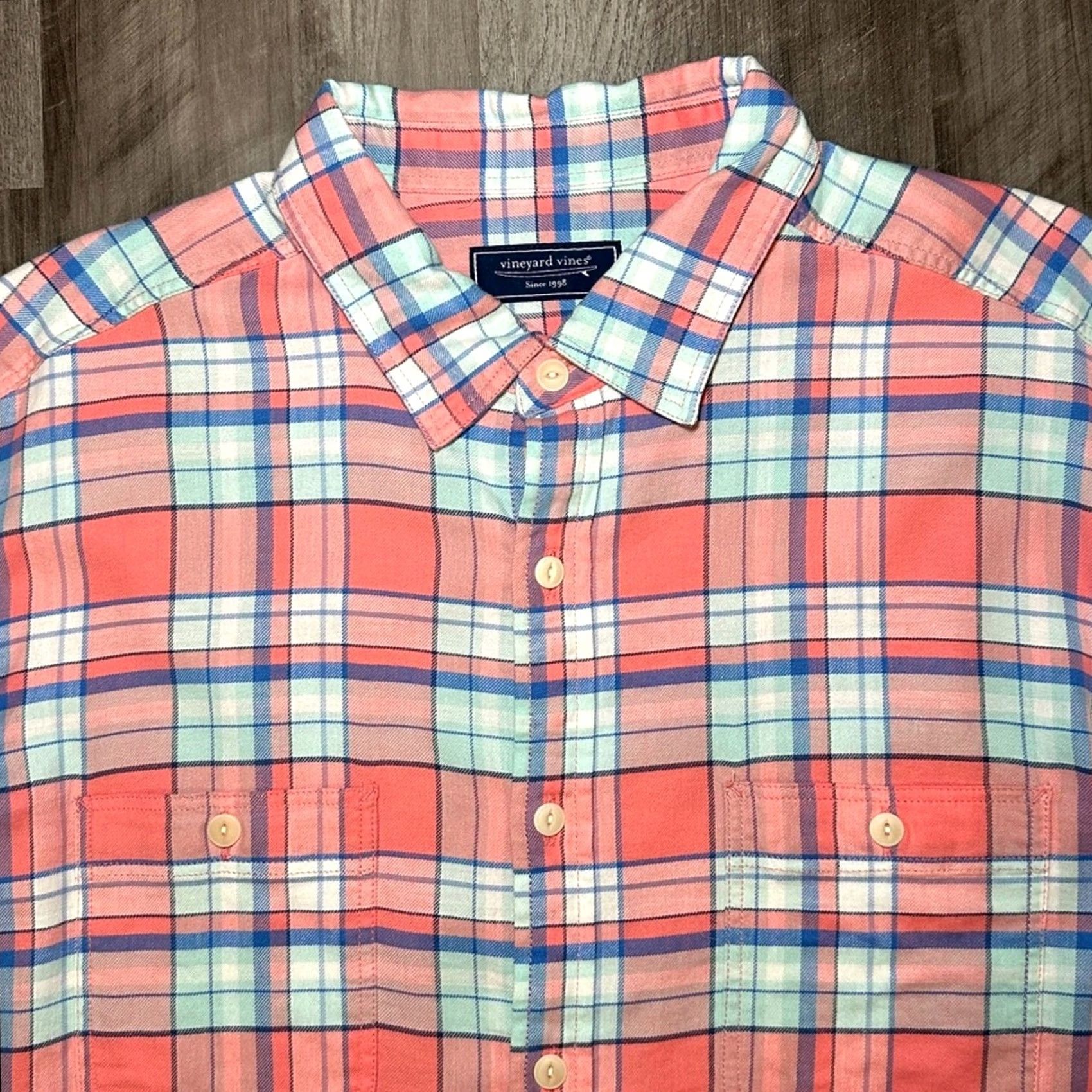 Vineyard Vines Vineyard Vines Plaid Flannel Linen Cotton Long Sleeve Shirt XL Men Pink Size US XL / EU 56 / 4 - 5 Thumbnail