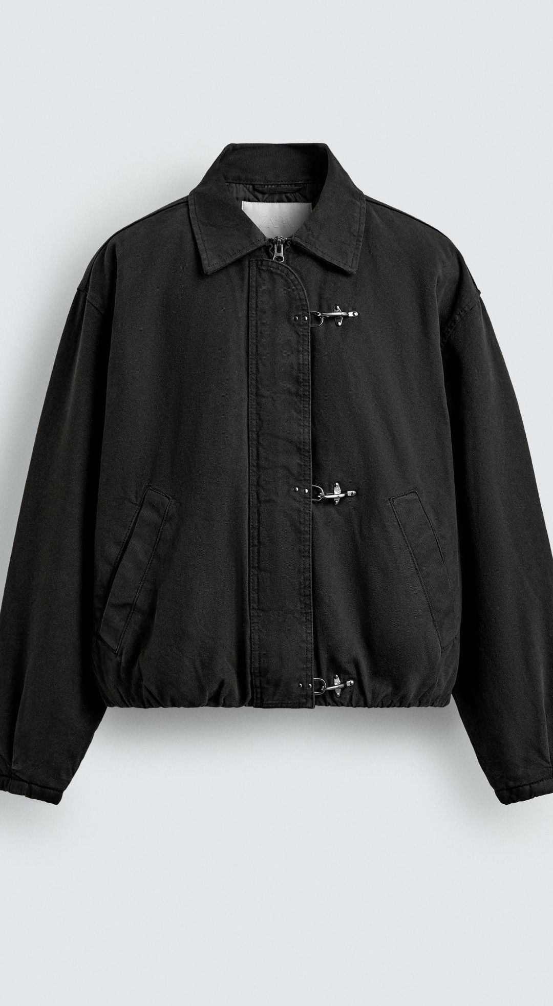 Zara Zara black clasp cropped fireman jacket Size US XL / EU 56 / 4 - 3 Thumbnail