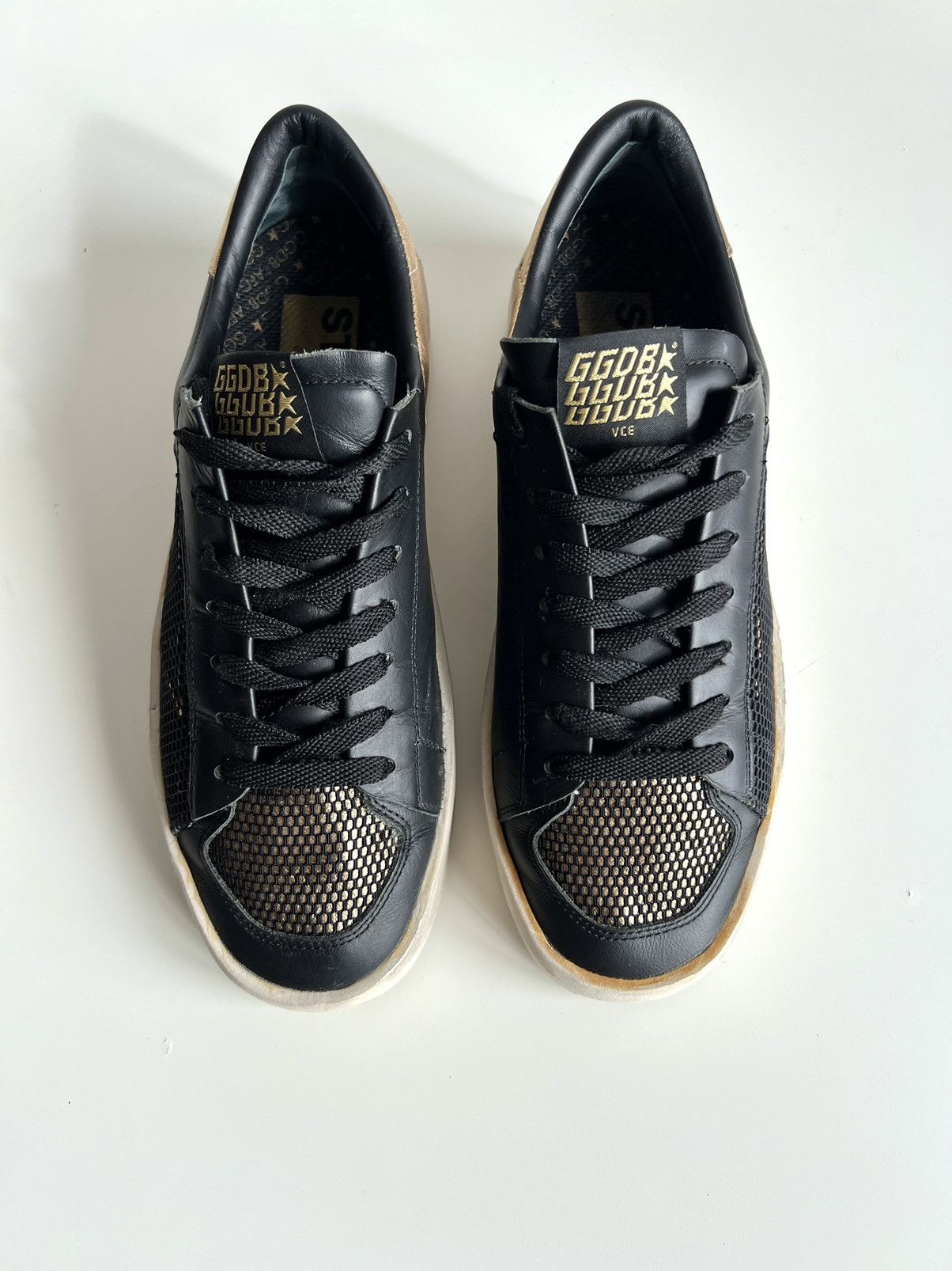 Golden Goose Golden Goose Stardan Black Leather/Mesh Gold Sneakers Size US 8 / IT 38 - 3 Thumbnail